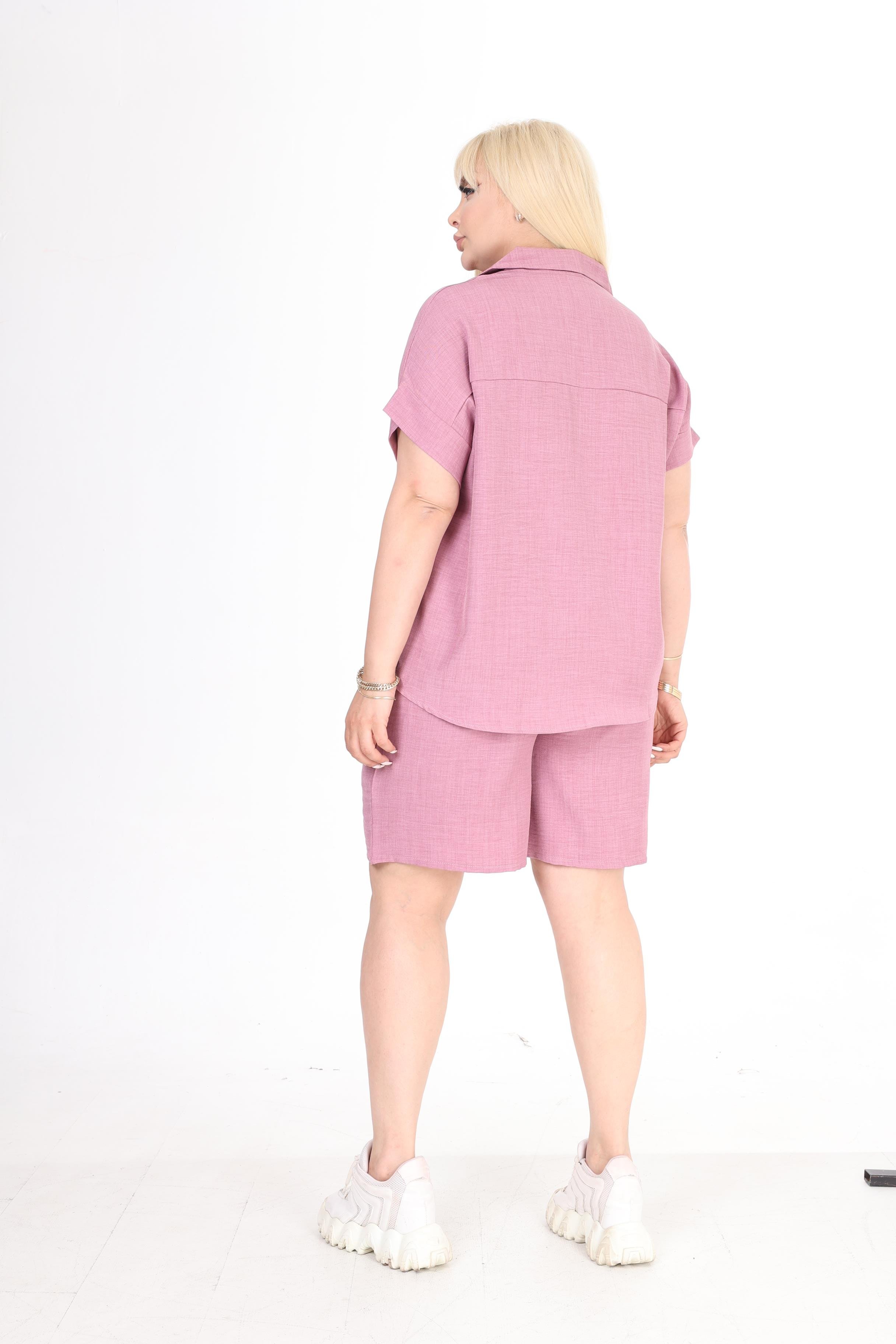 Büyük Beden Şort & Gömlek Keten Takım