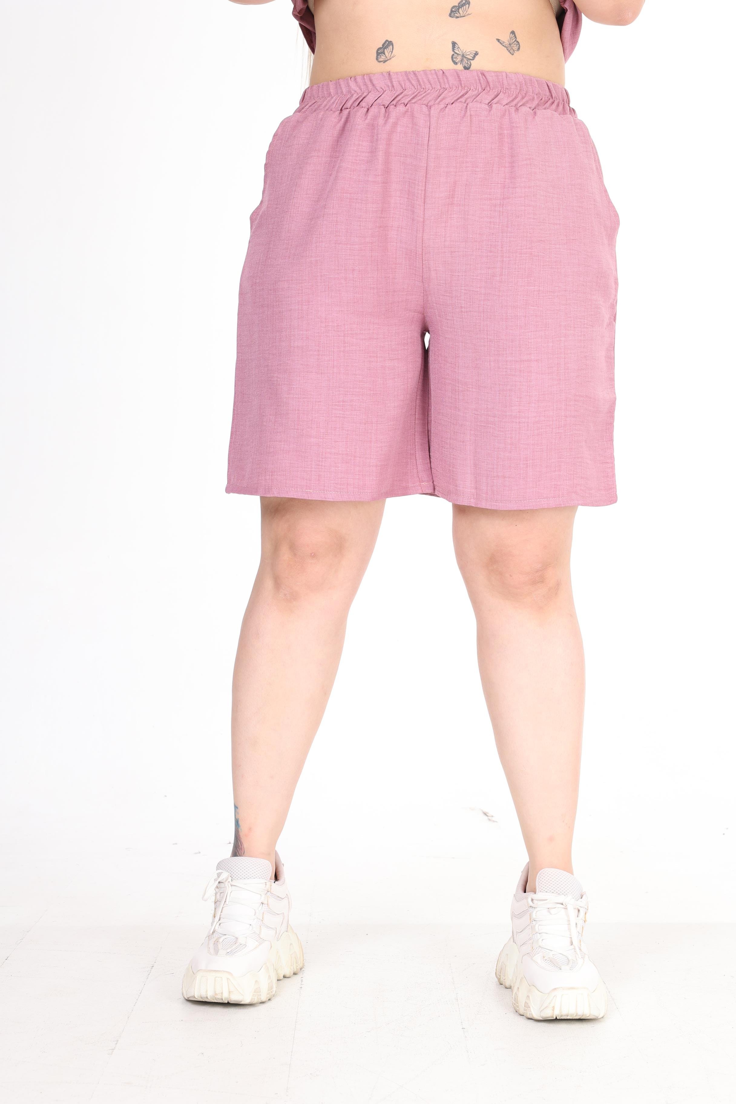 Büyük Beden Şort & Gömlek Keten Takım