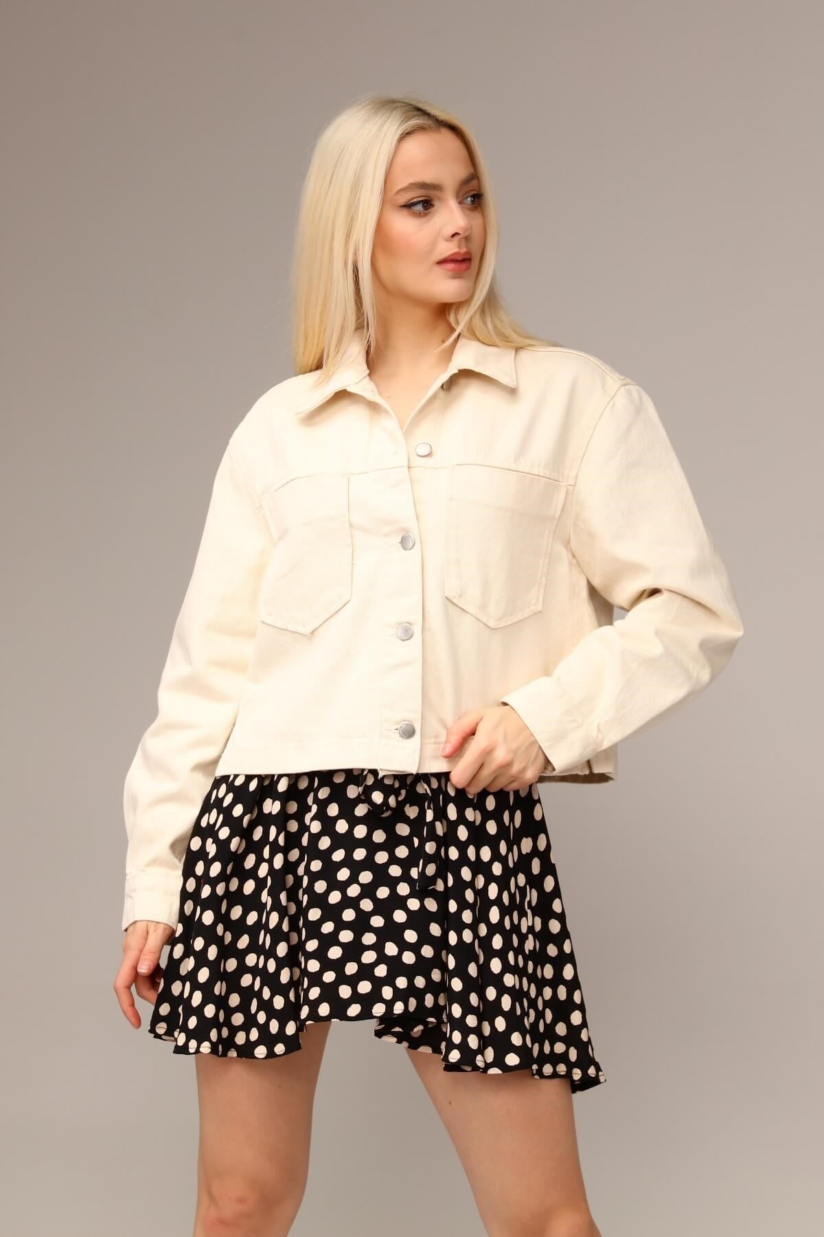 Crop Cepli Denim Ceket 