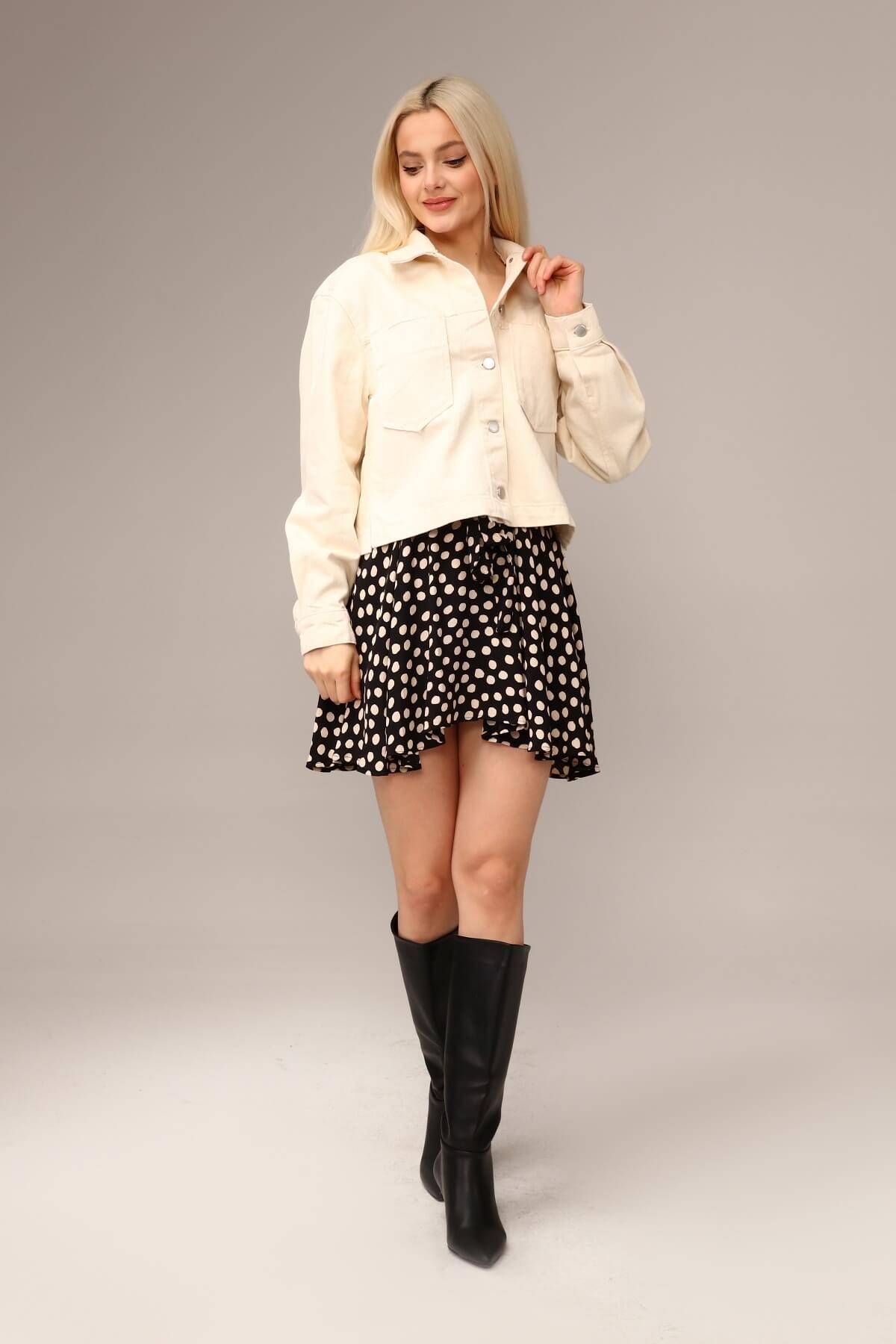 Crop Cepli Denim Ceket 