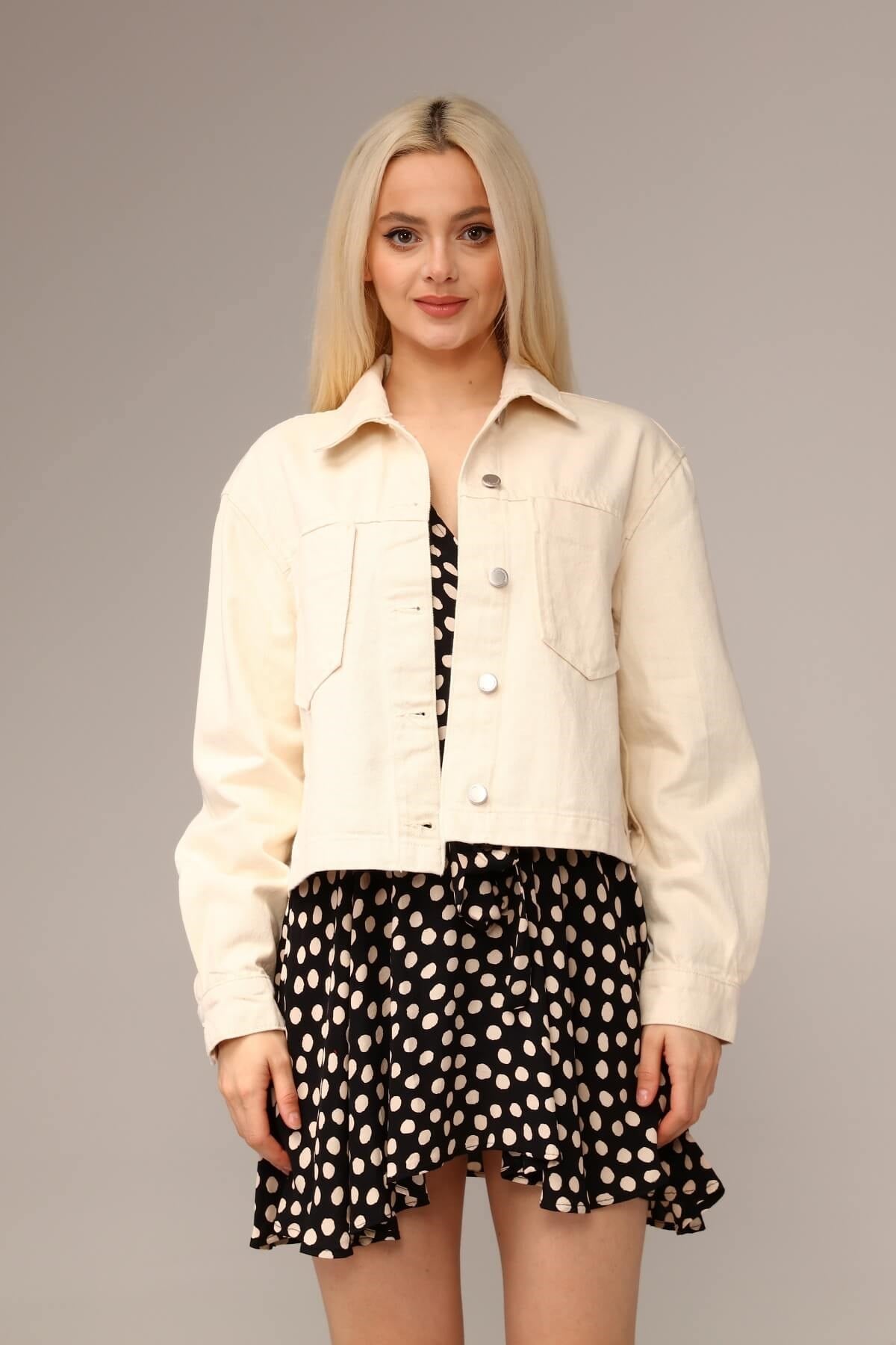 Crop Cepli Denim Ceket 