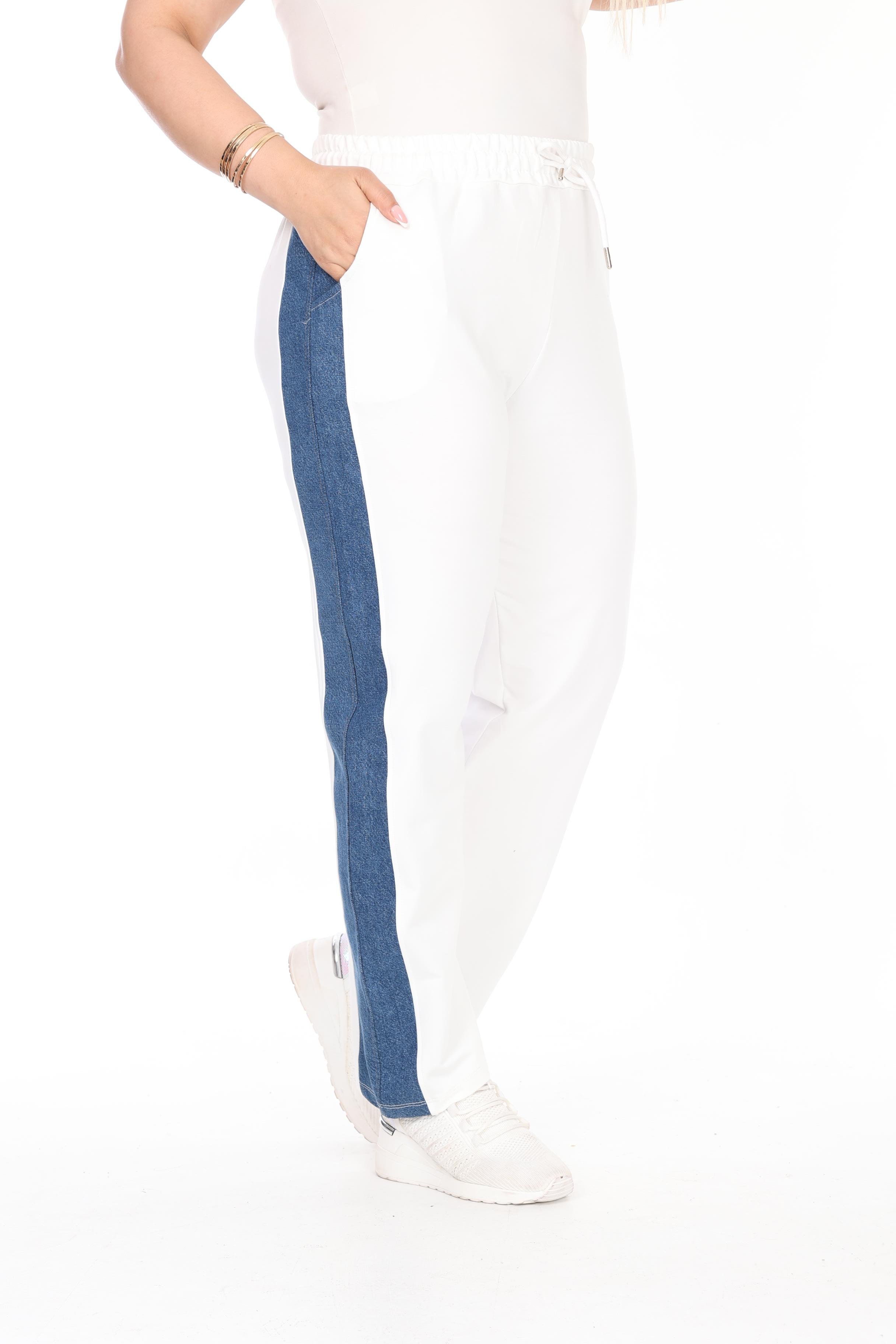 Denim Detaylı Örme Pamuklu Kumaş Alt-Üst Takım