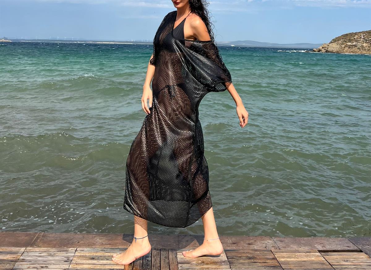 Deri Kaplama Salaş Kesim File Elbise