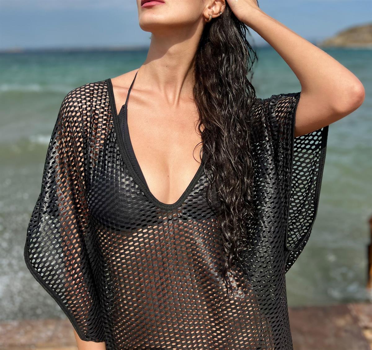 Deri Kaplama Salaş Kesim File Elbise