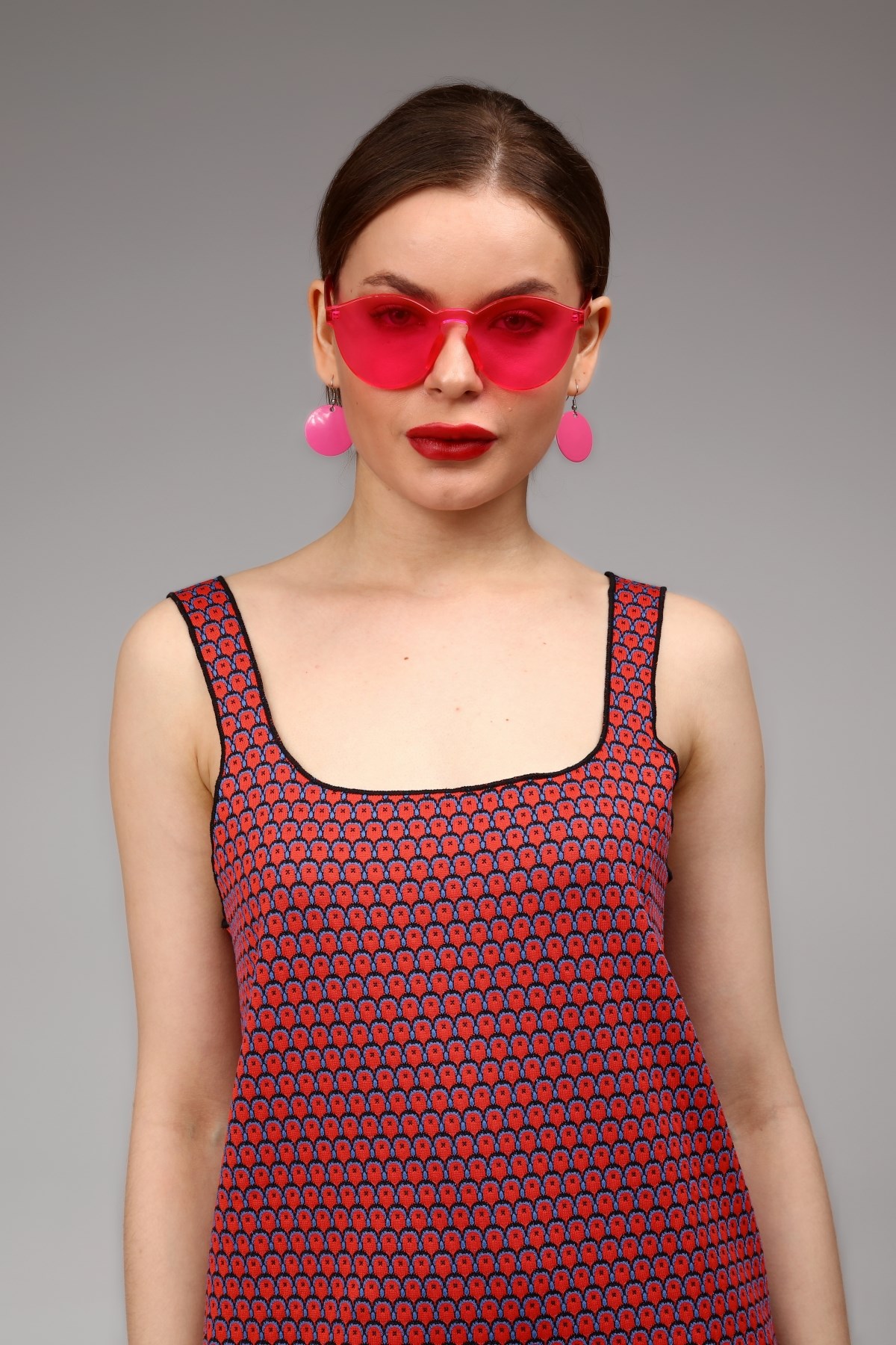 Desenli Dokulu Kalın Askılı Mini Elbise 