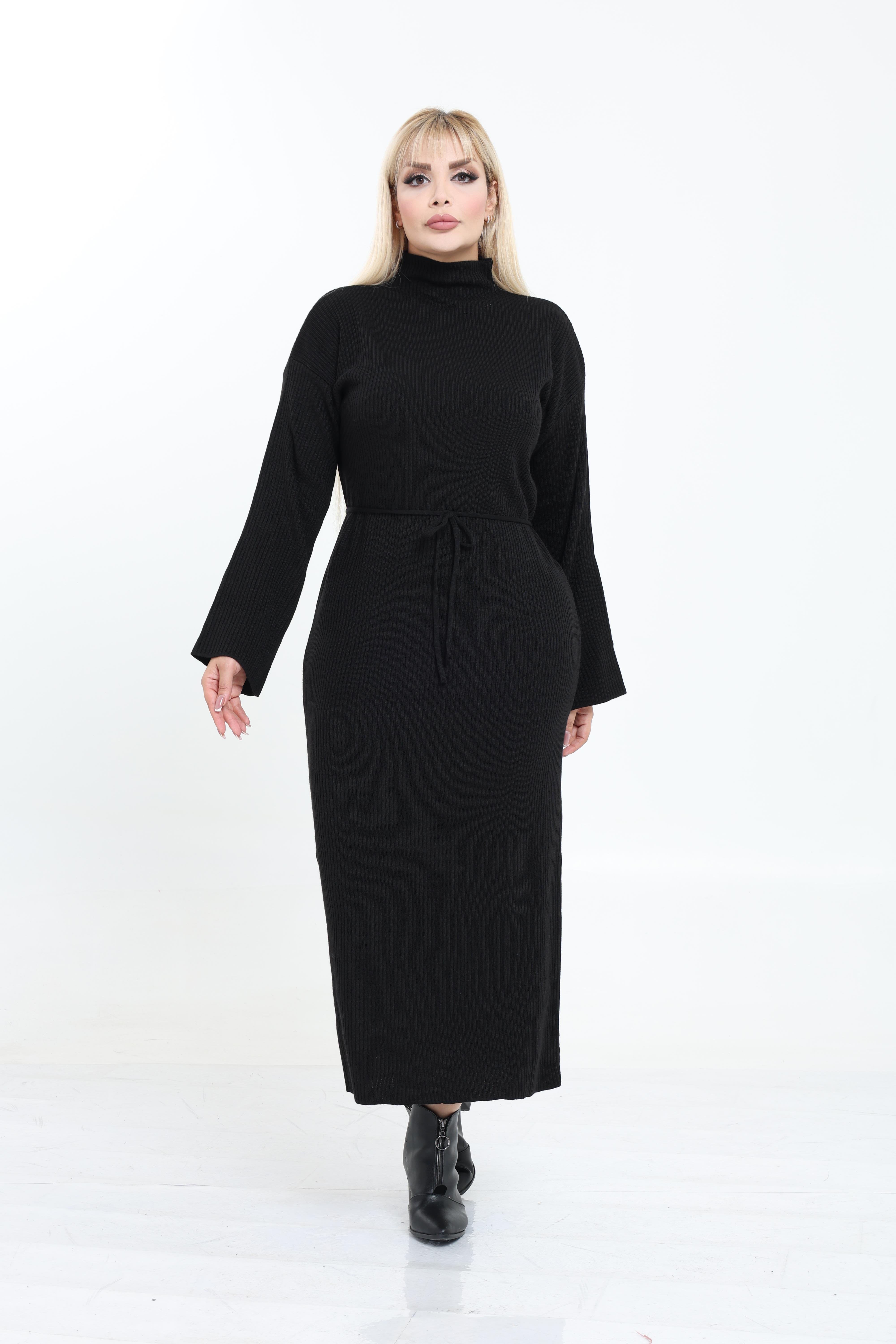 Dik Yaka Geniş Kol Triko Örme Elbise