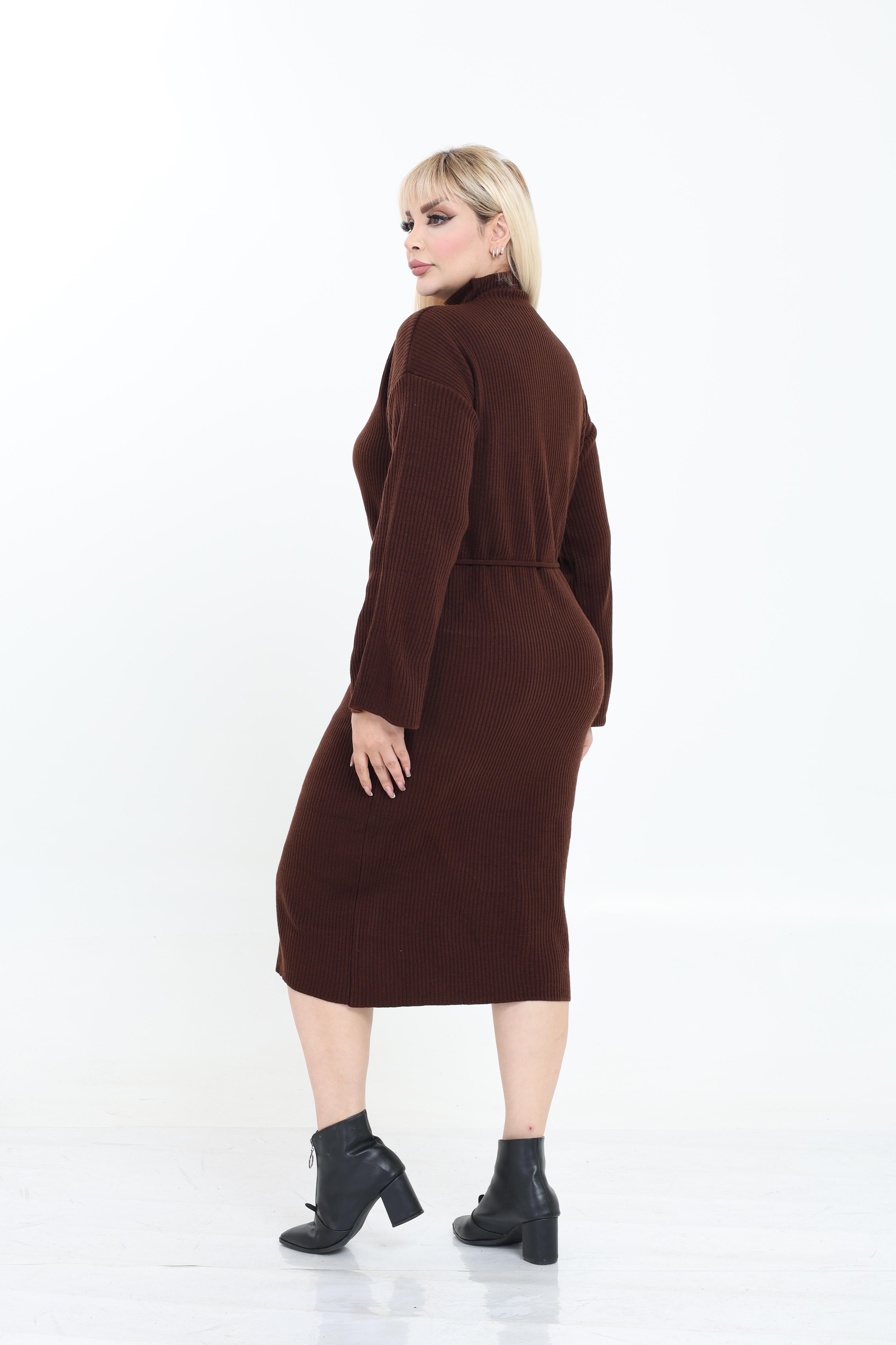 Dik Yaka Geniş Kol Triko Örme Elbise