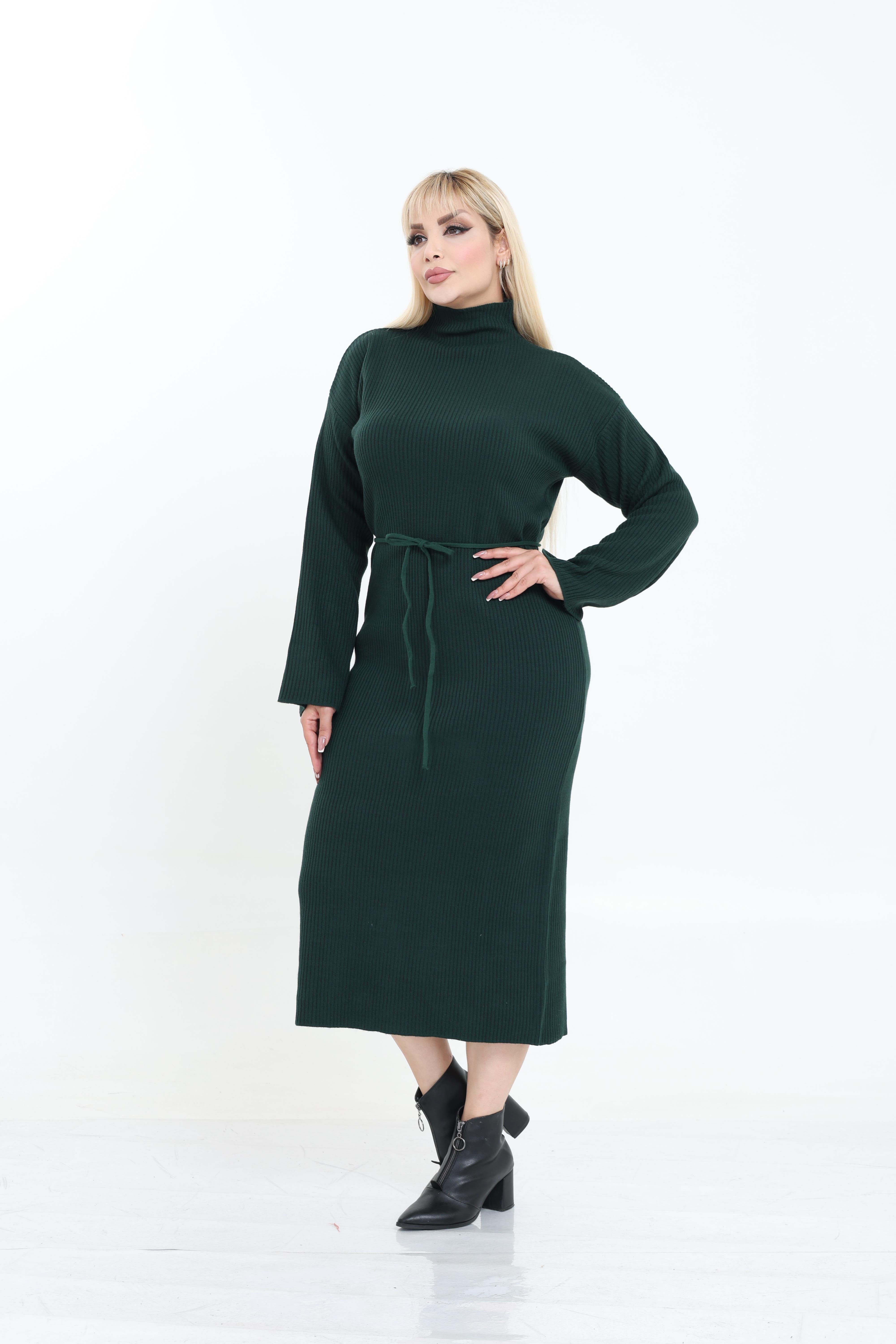 Dik Yaka Geniş Kol Triko Örme Elbise