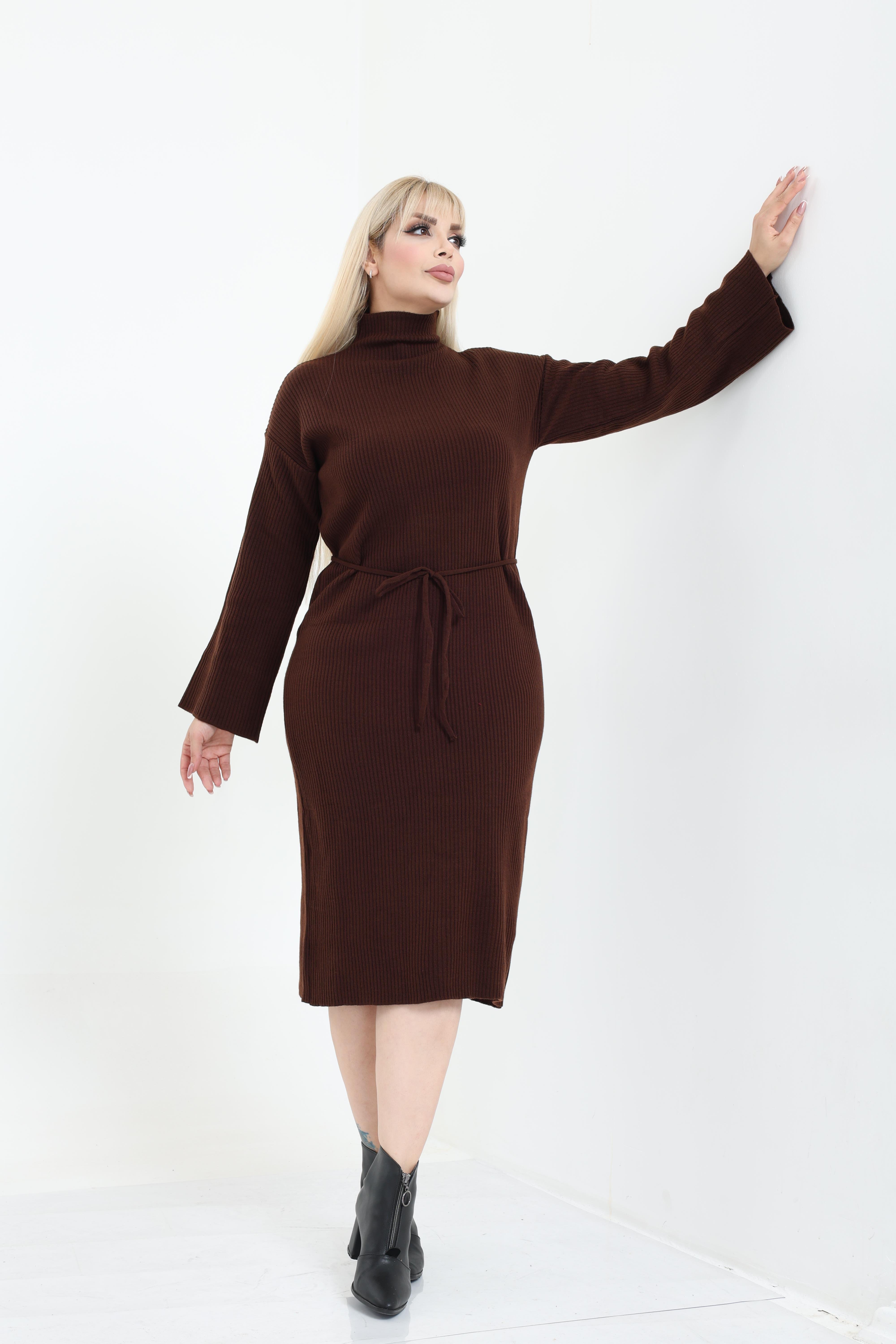 Dik Yaka Geniş Kol Triko Örme Elbise