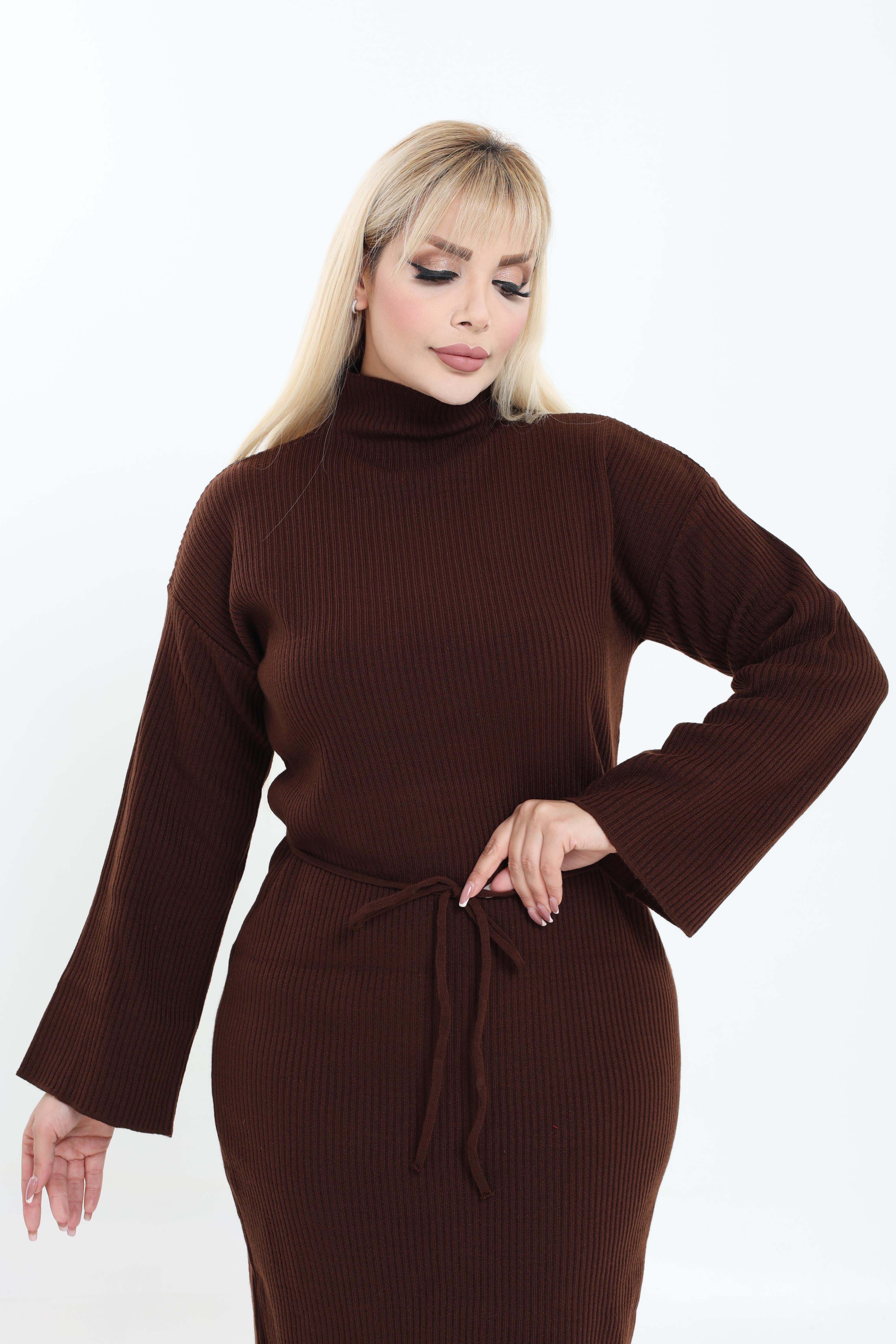 Dik Yaka Geniş Kol Triko Örme Elbise