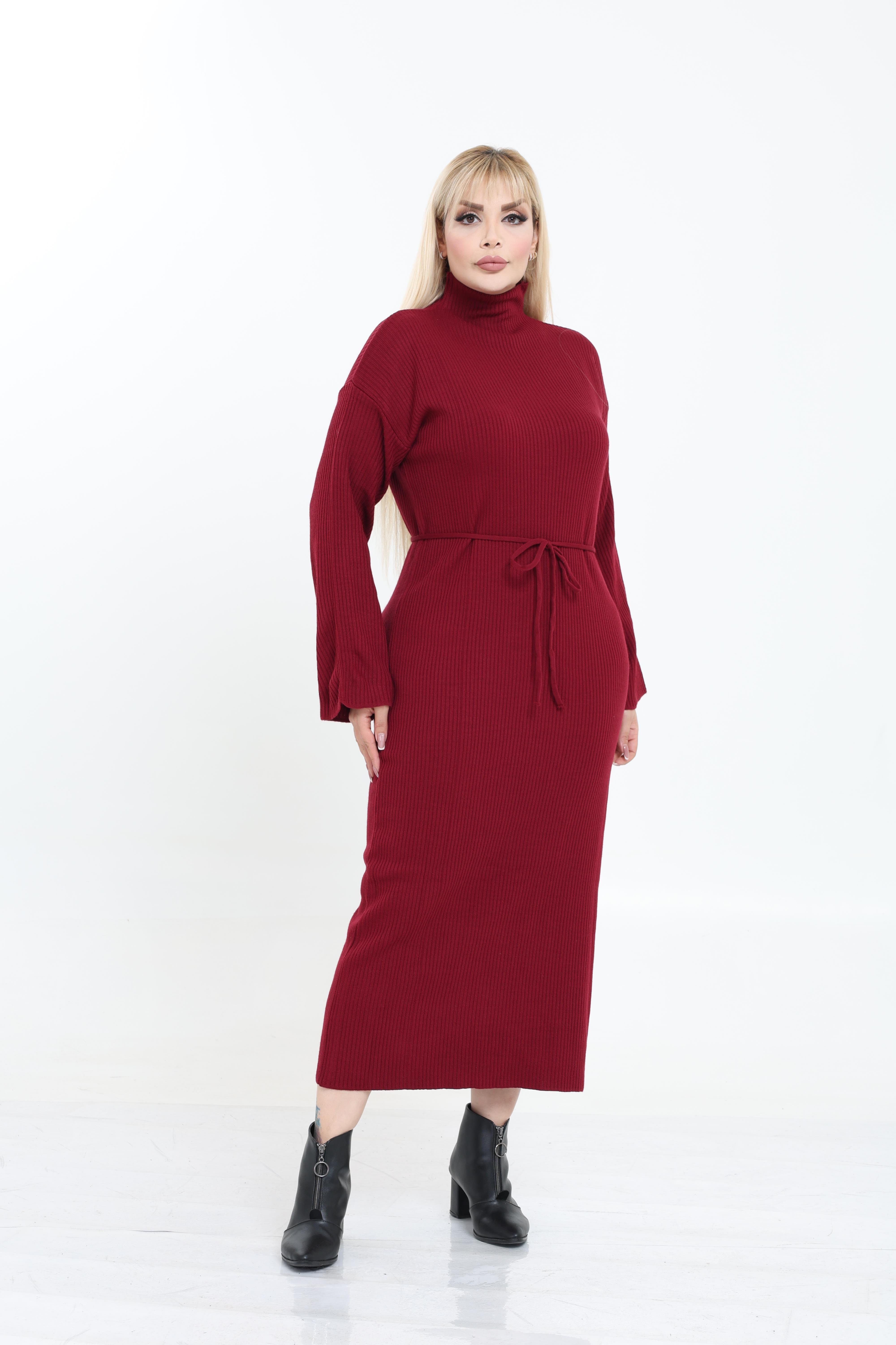 Dik Yaka Geniş Kol Triko Örme Elbise