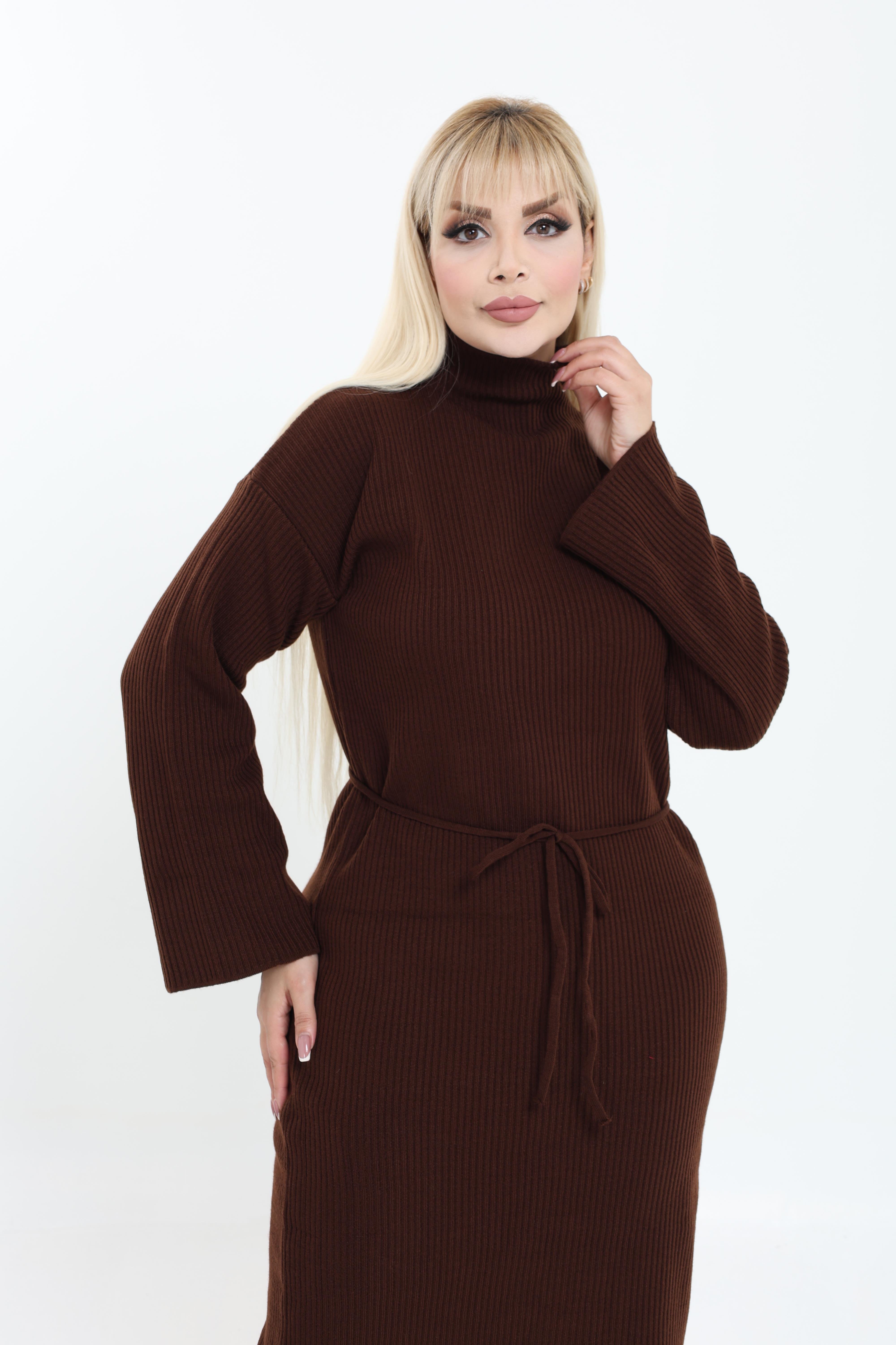 Dik Yaka Geniş Kol Triko Örme Elbise