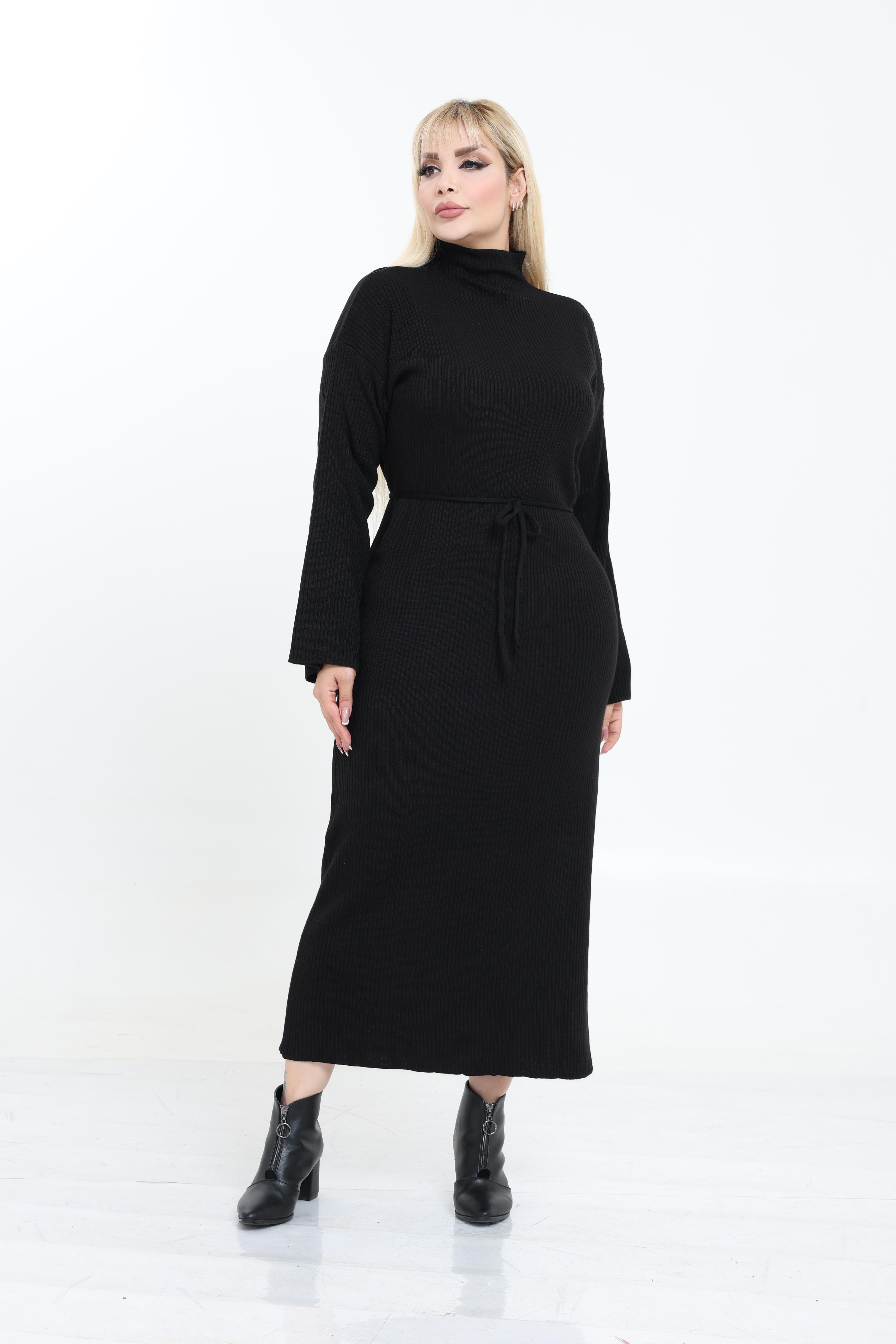 Dik Yaka Geniş Kol Triko Örme Elbise