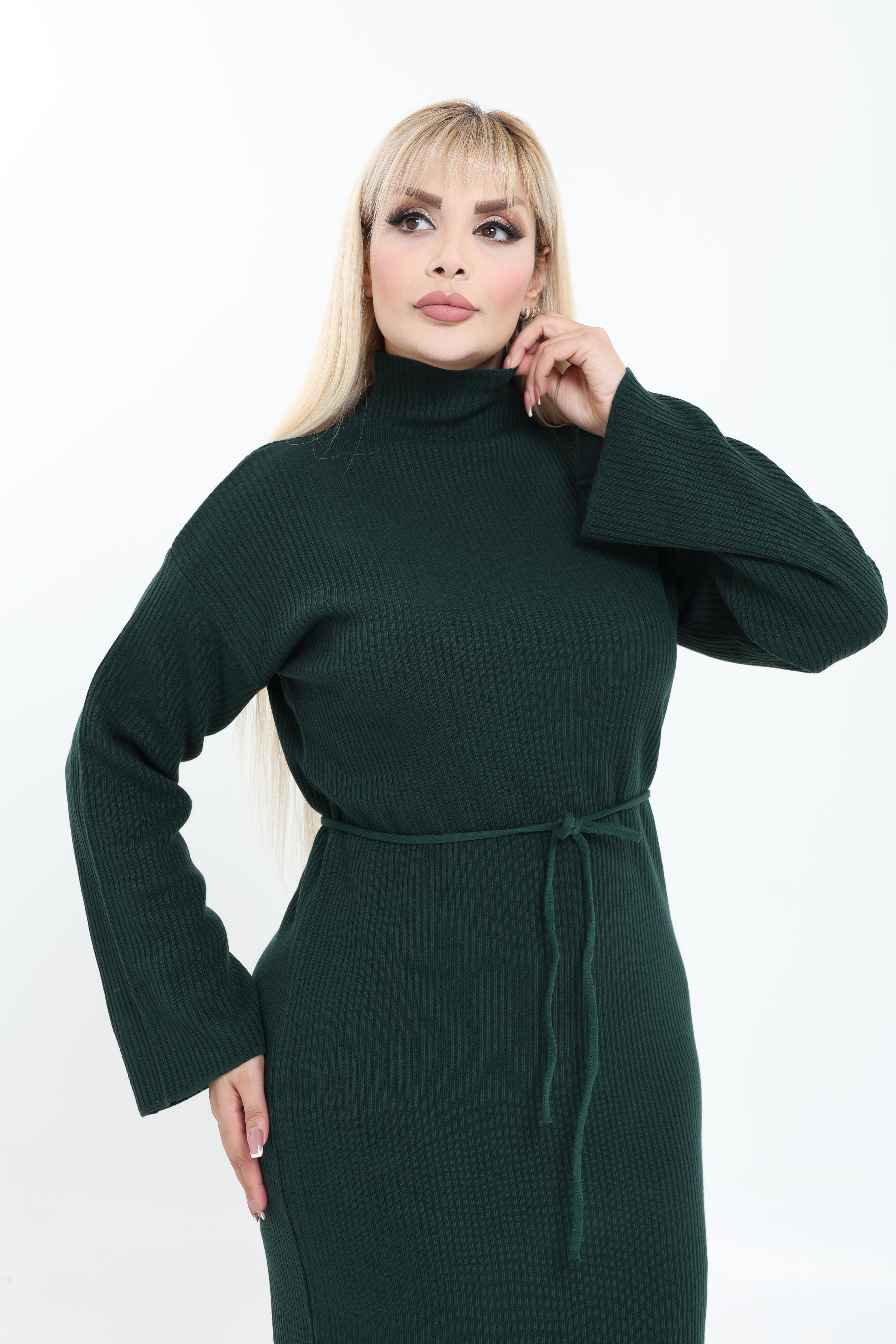 Dik Yaka Geniş Kol Triko Örme Elbise