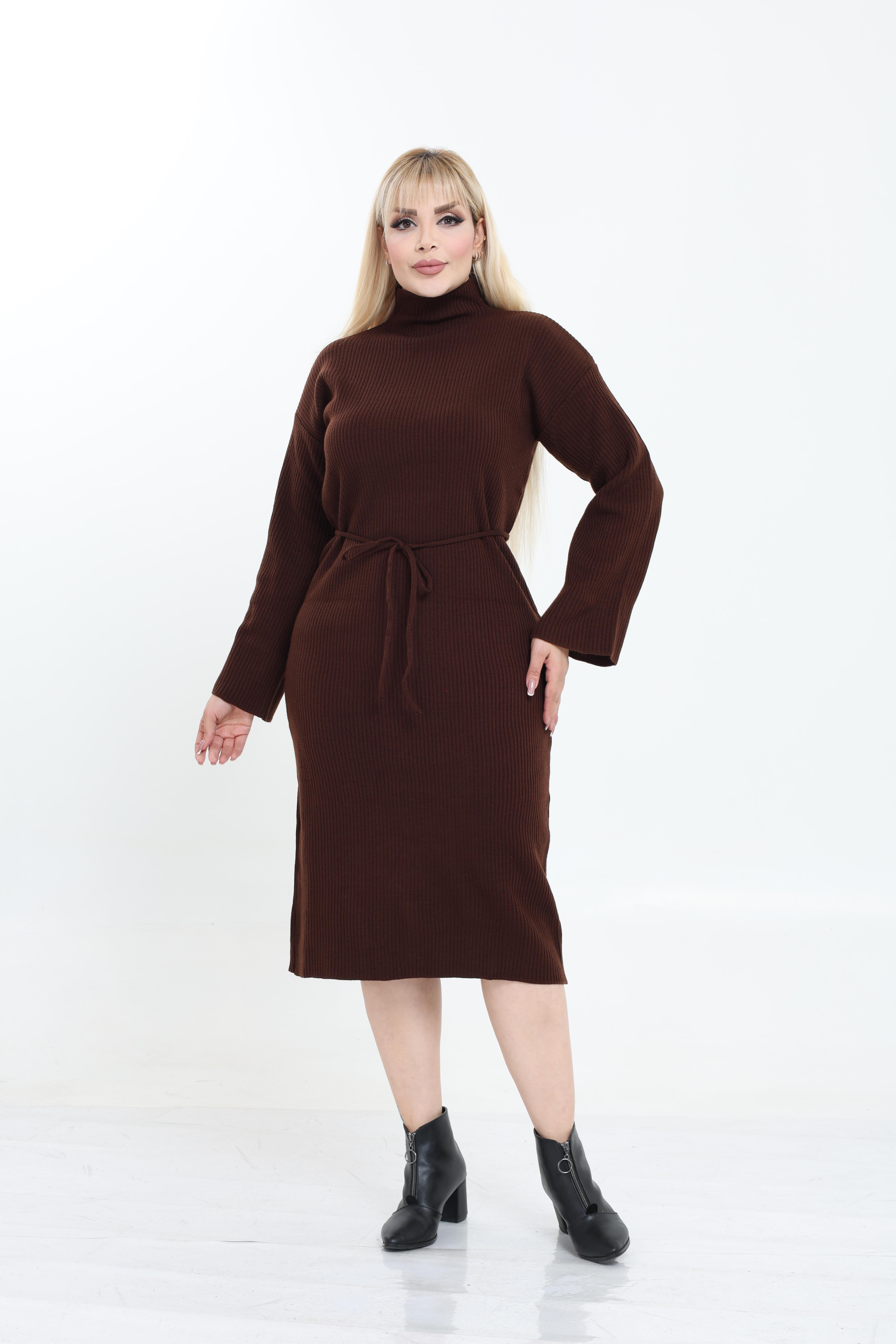 Dik Yaka Geniş Kol Triko Örme Elbise