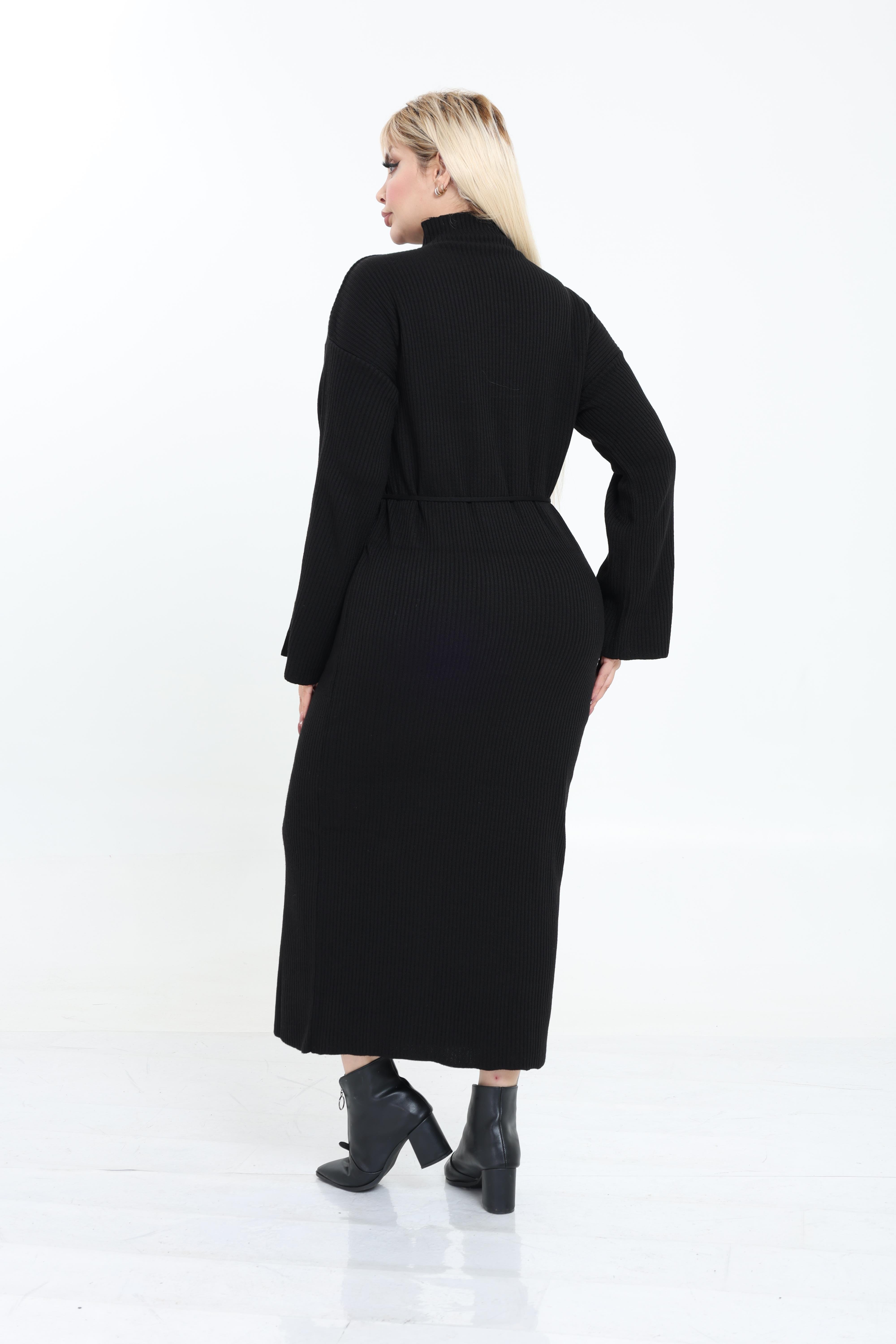 Dik Yaka Geniş Kol Triko Örme Elbise