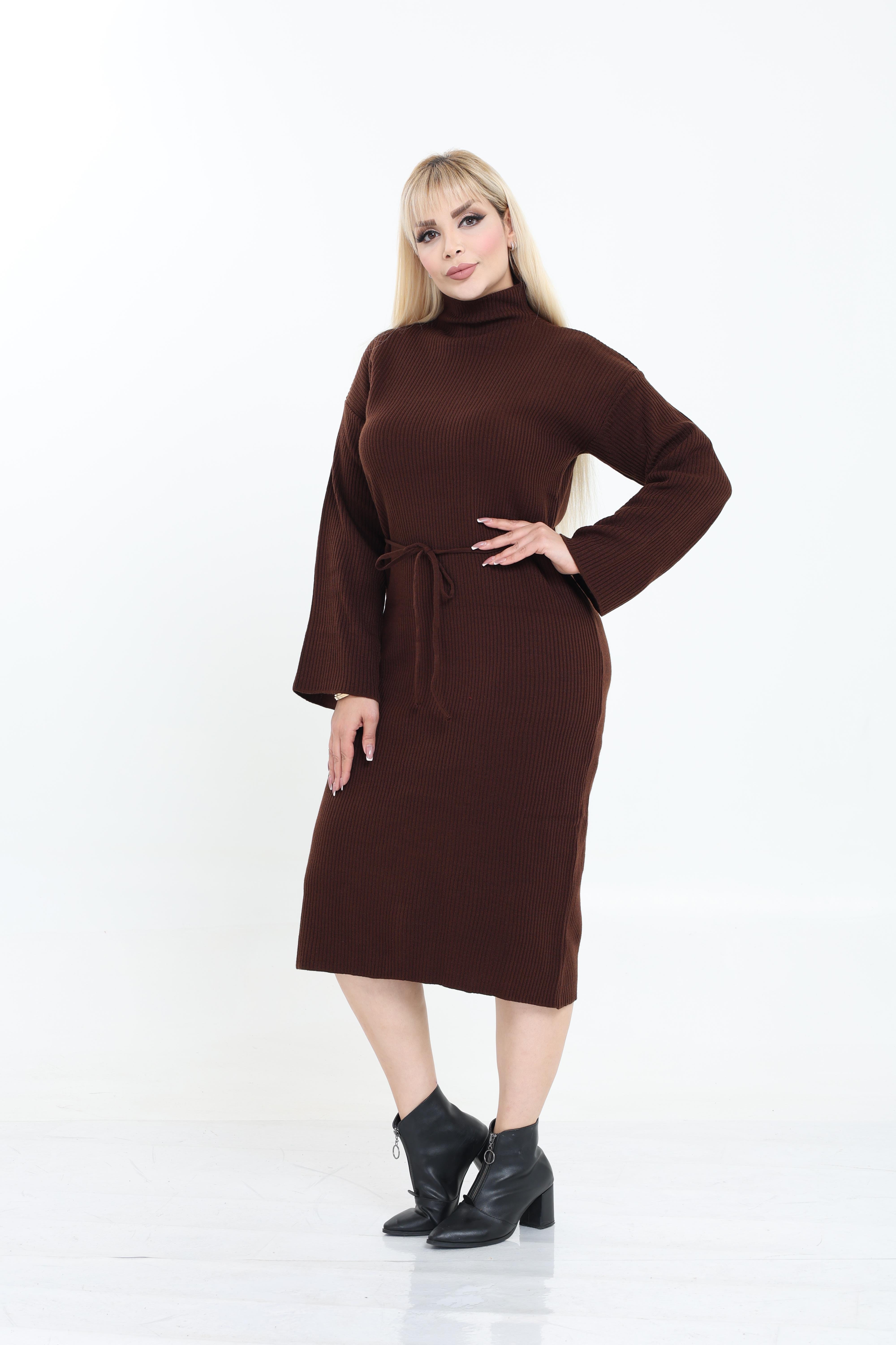 Dik Yaka Geniş Kol Triko Örme Elbise