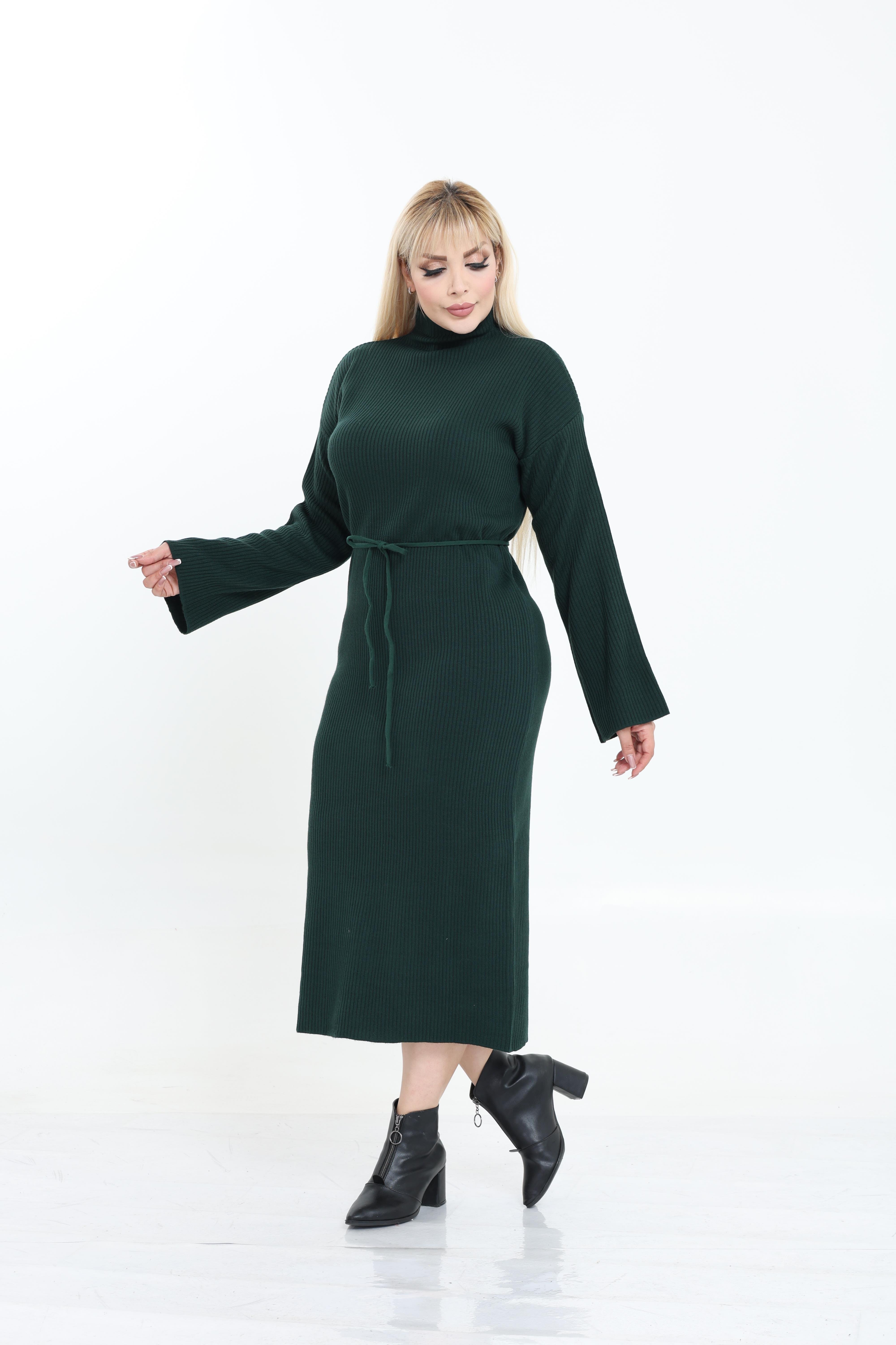 Dik Yaka Geniş Kol Triko Örme Elbise