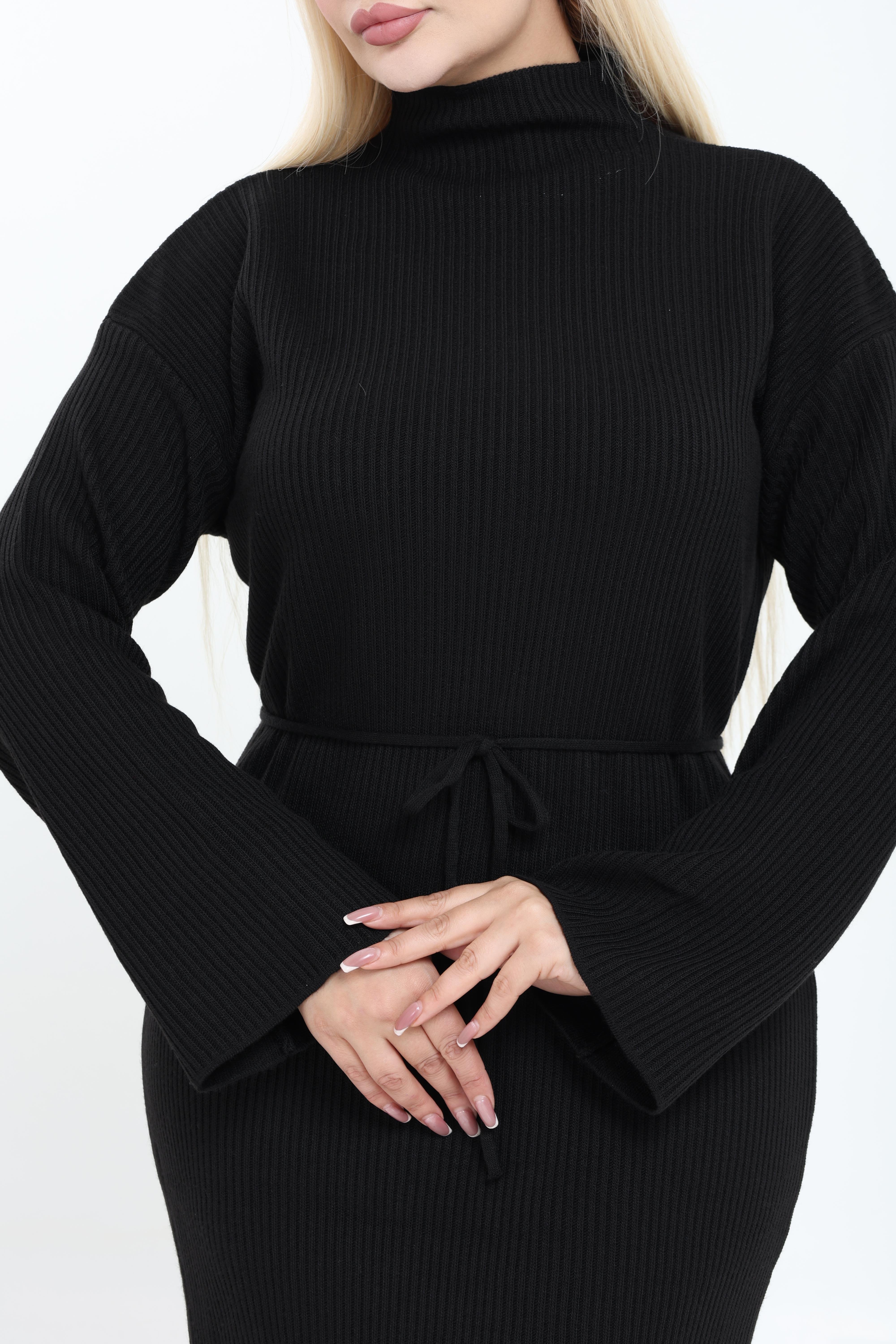 Dik Yaka Geniş Kol Triko Örme Elbise