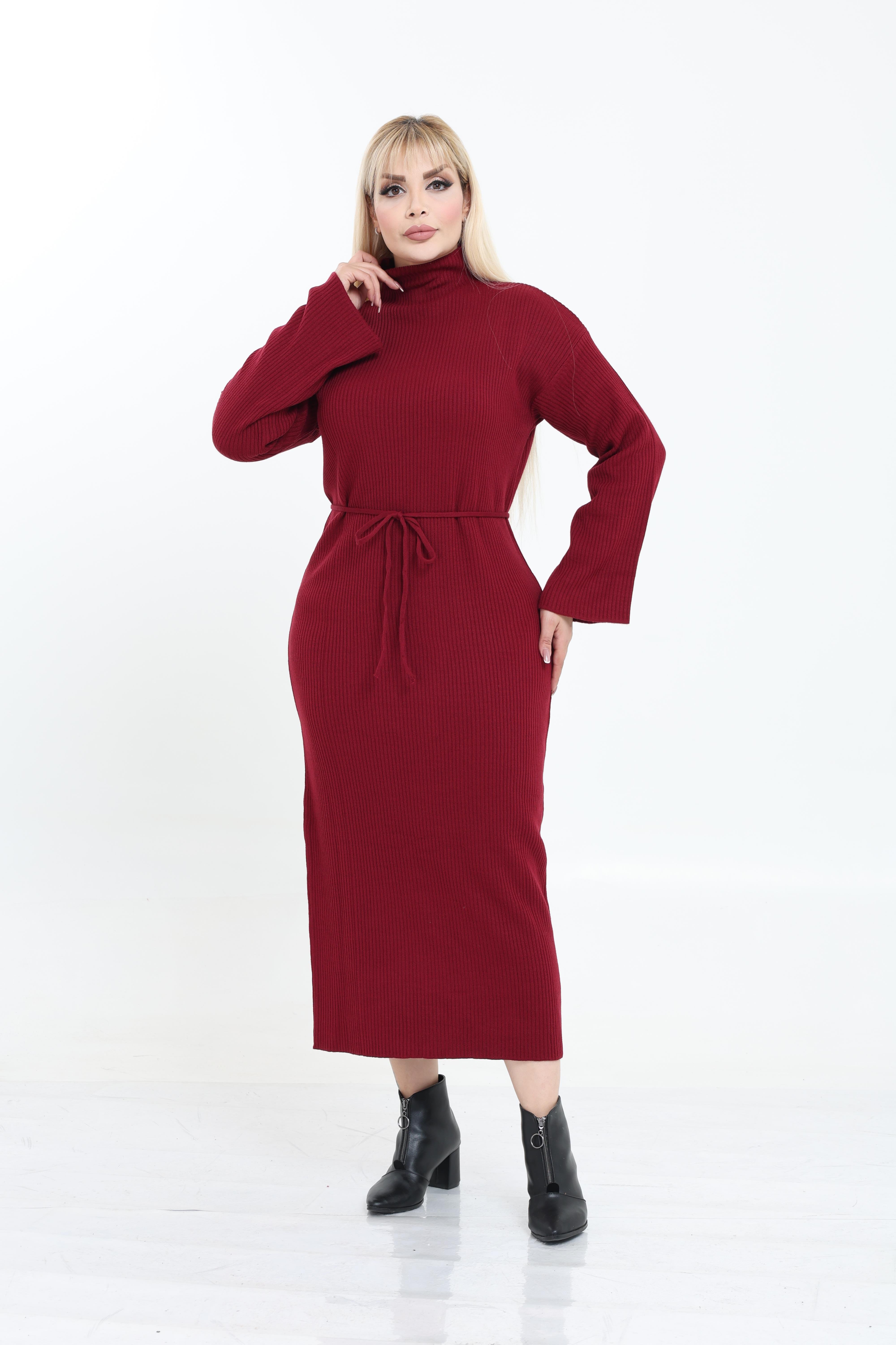 Dik Yaka Geniş Kol Triko Örme Elbise