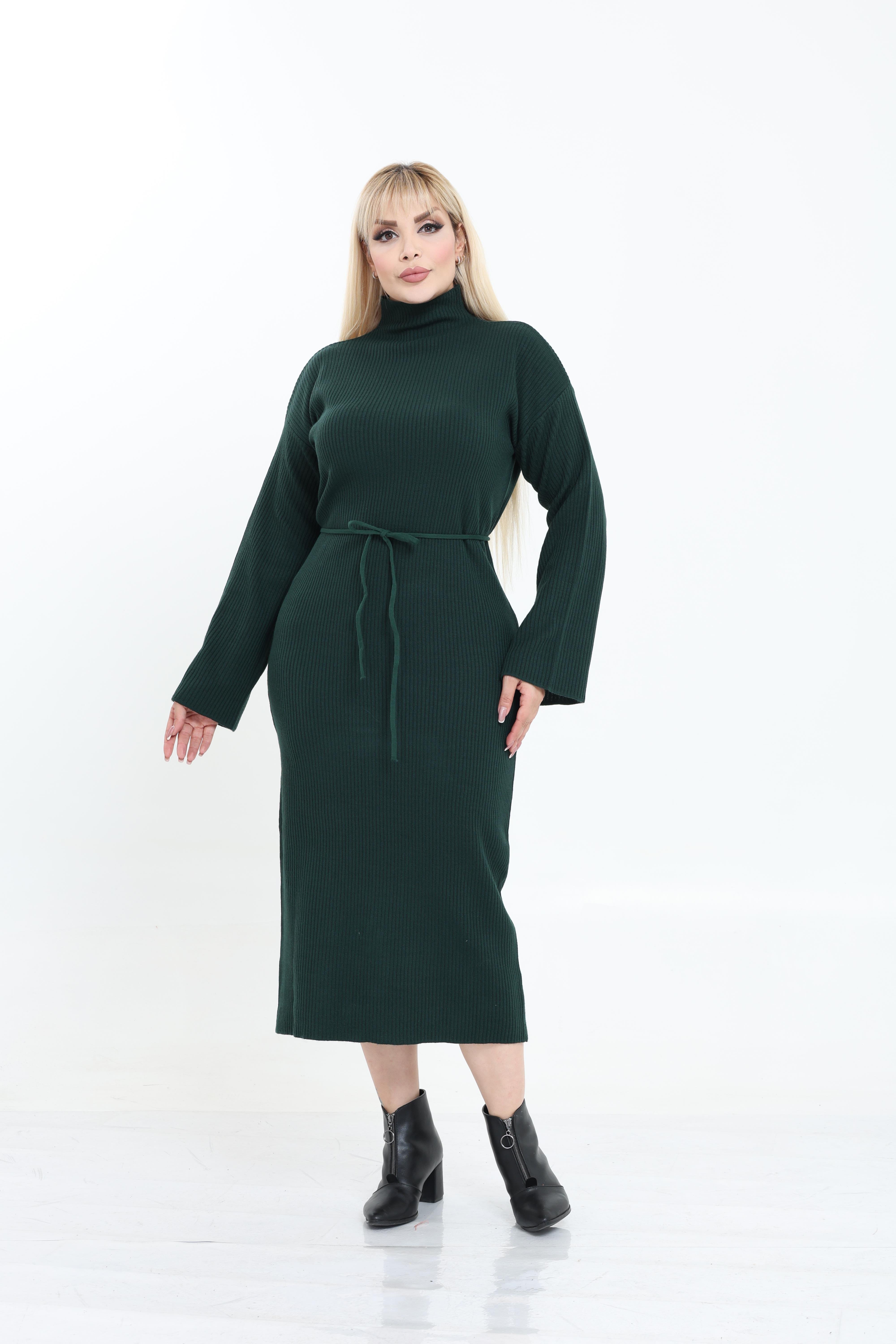 Dik Yaka Geniş Kol Triko Örme Elbise