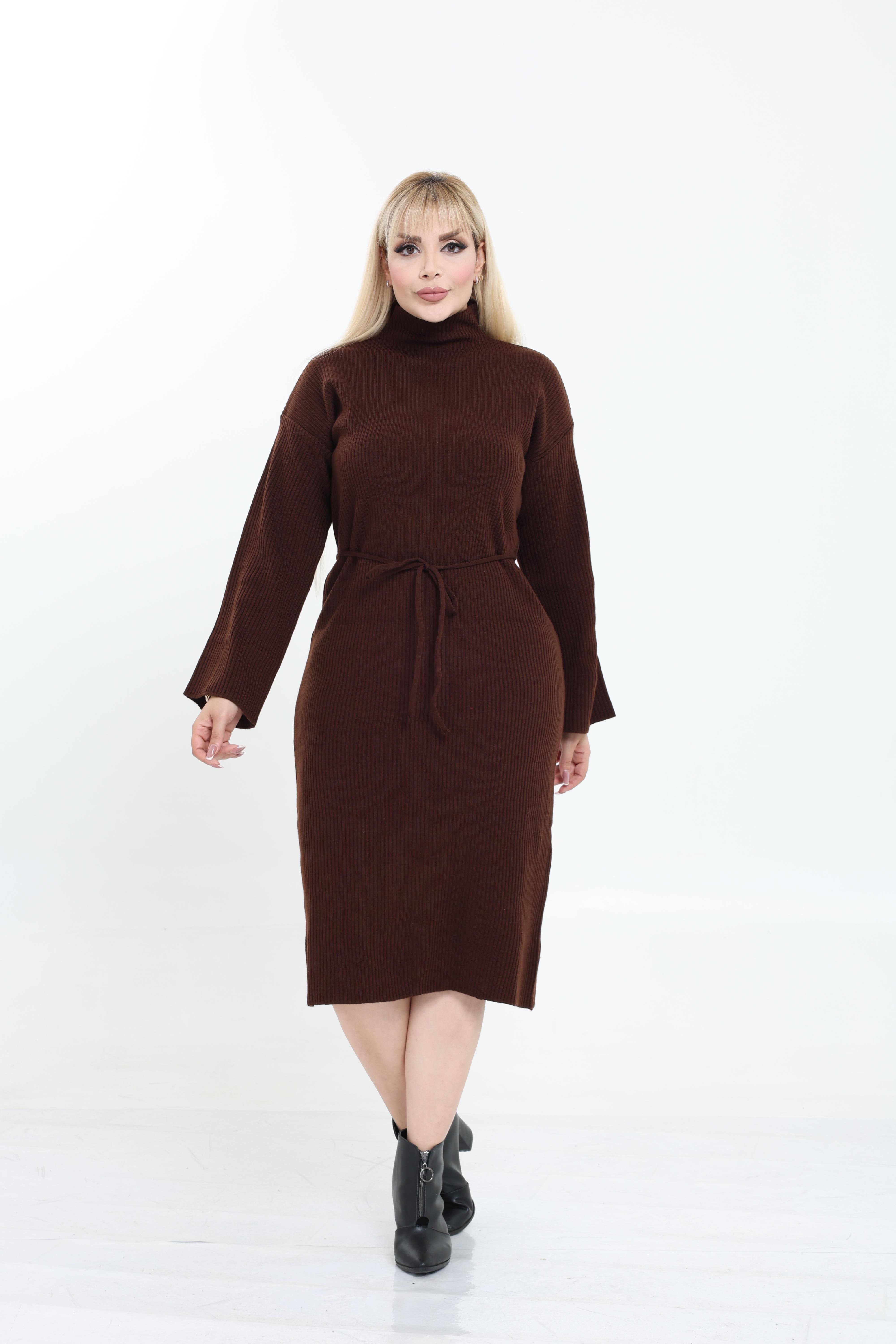 Dik Yaka Geniş Kol Triko Örme Elbise