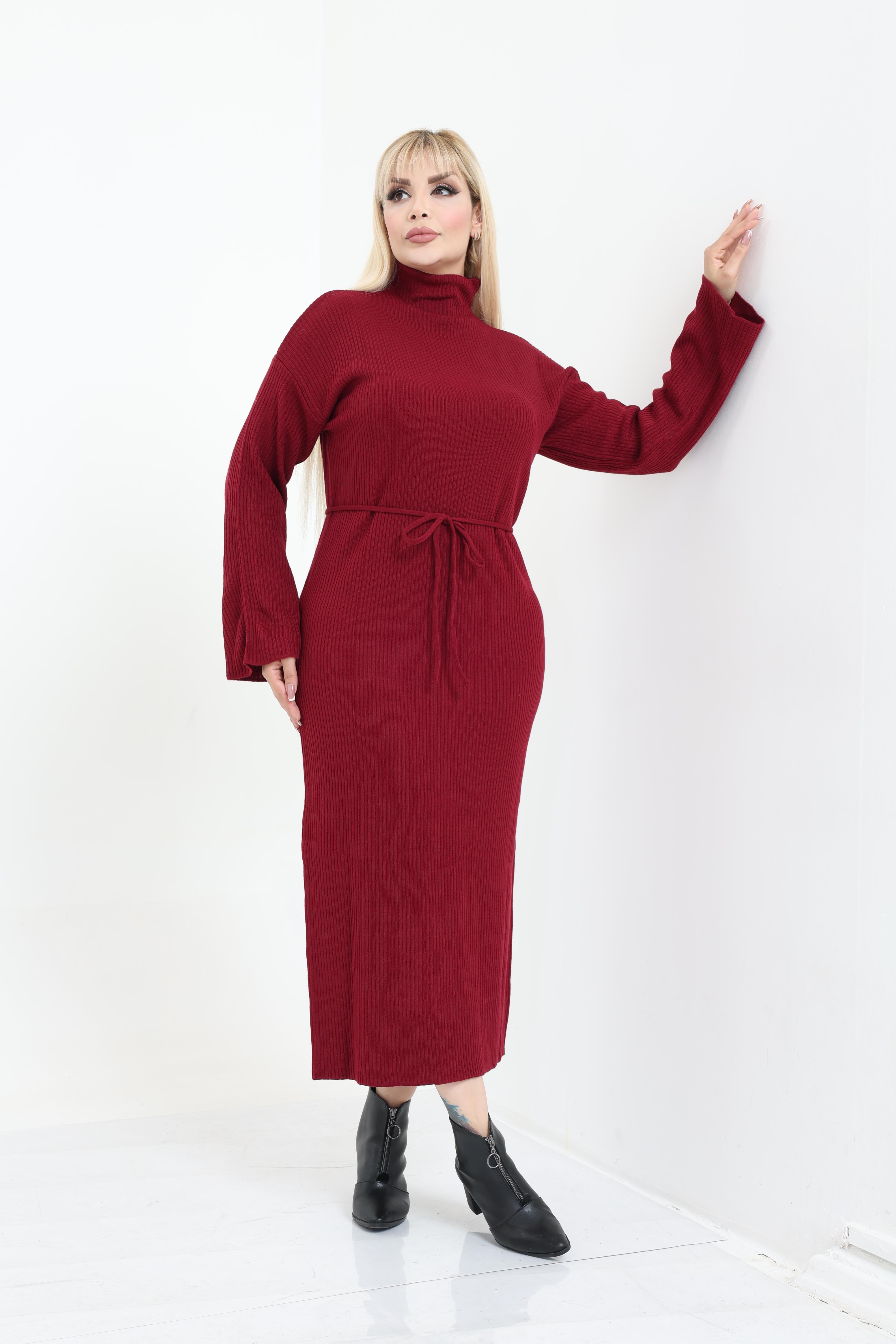 Dik Yaka Geniş Kol Triko Örme Elbise