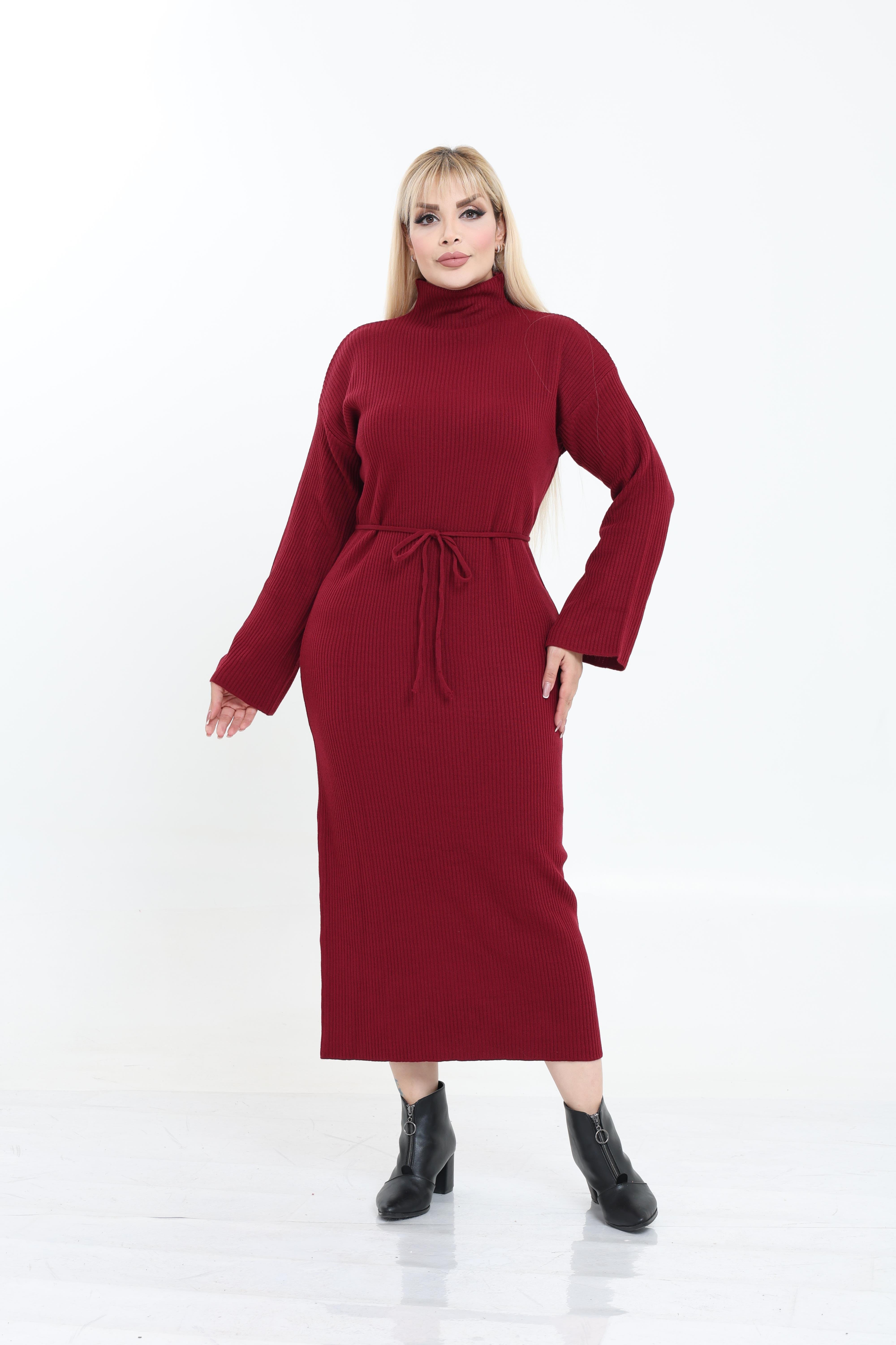 Dik Yaka Geniş Kol Triko Örme Elbise