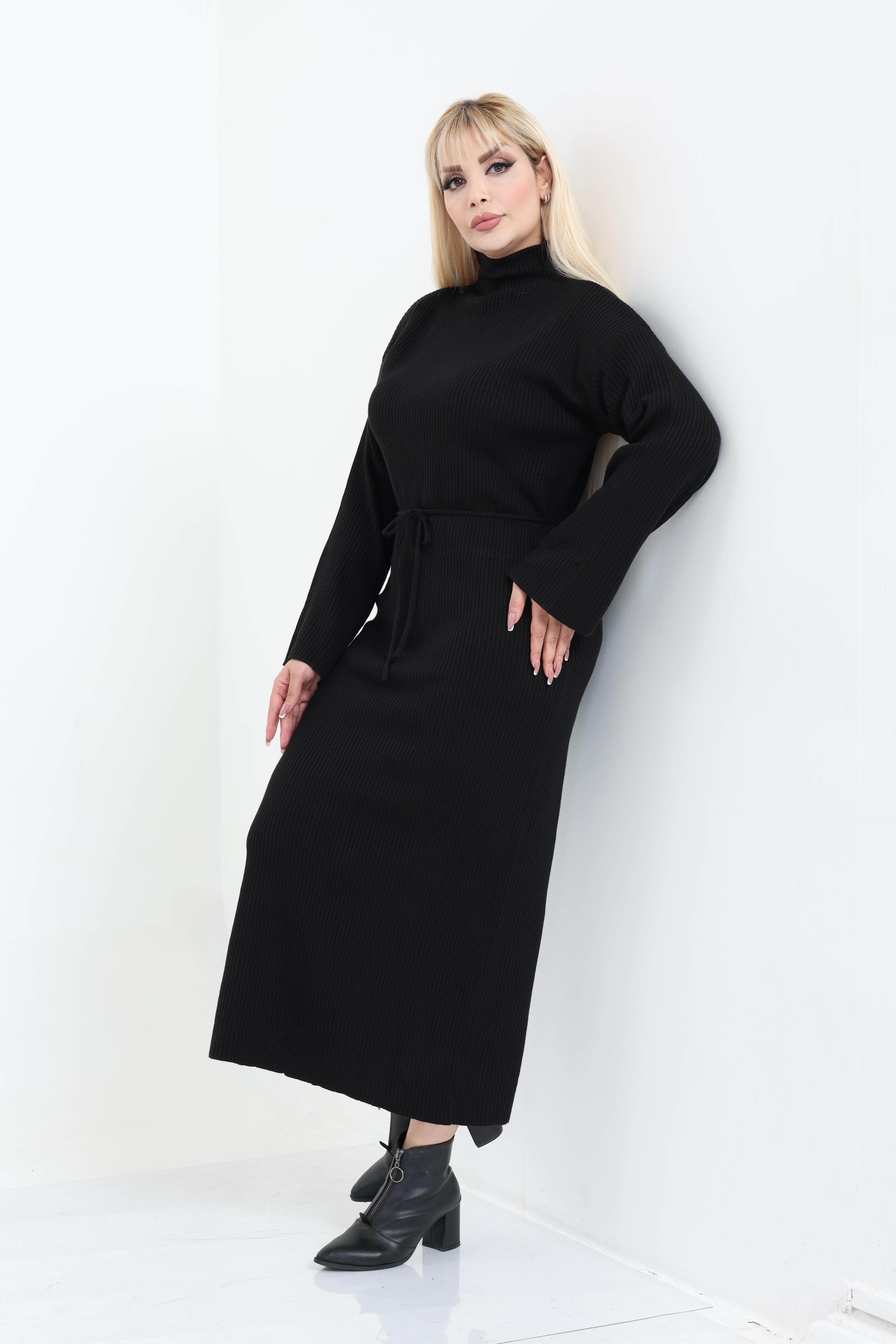 Dik Yaka Geniş Kol Triko Örme Elbise