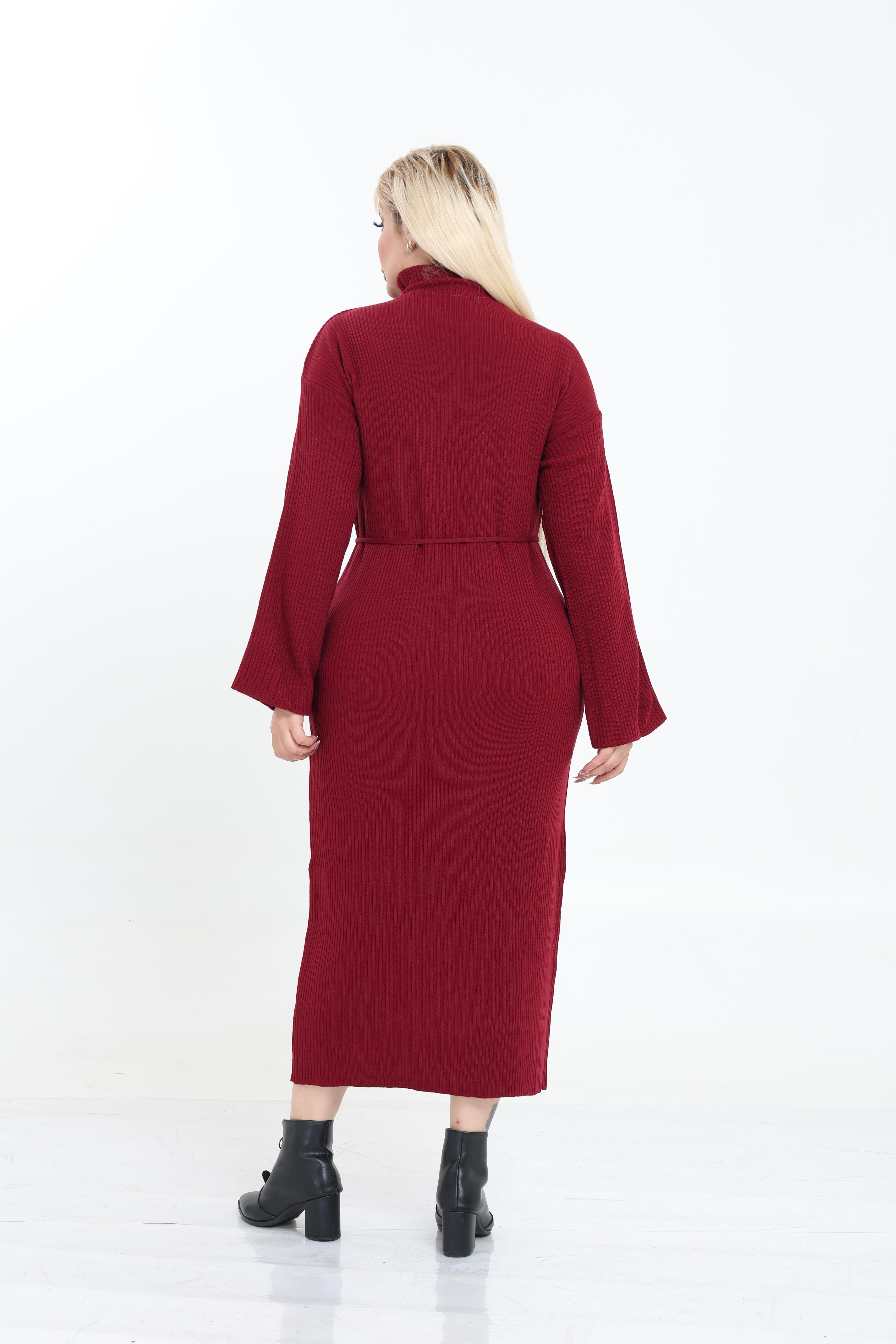 Dik Yaka Geniş Kol Triko Örme Elbise