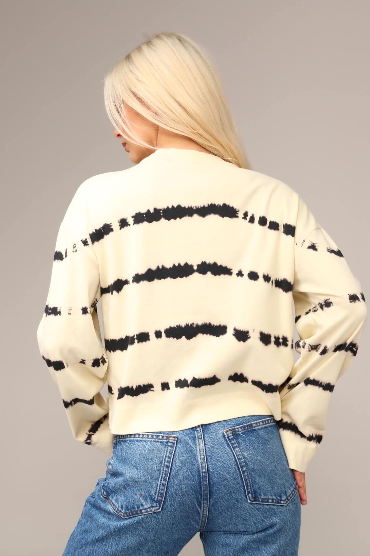Ekru 2 İplik Şeritli Crop Sweatshirt