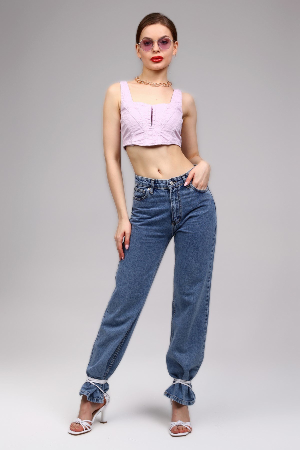 Fermuar Detaylı Crop Top 
