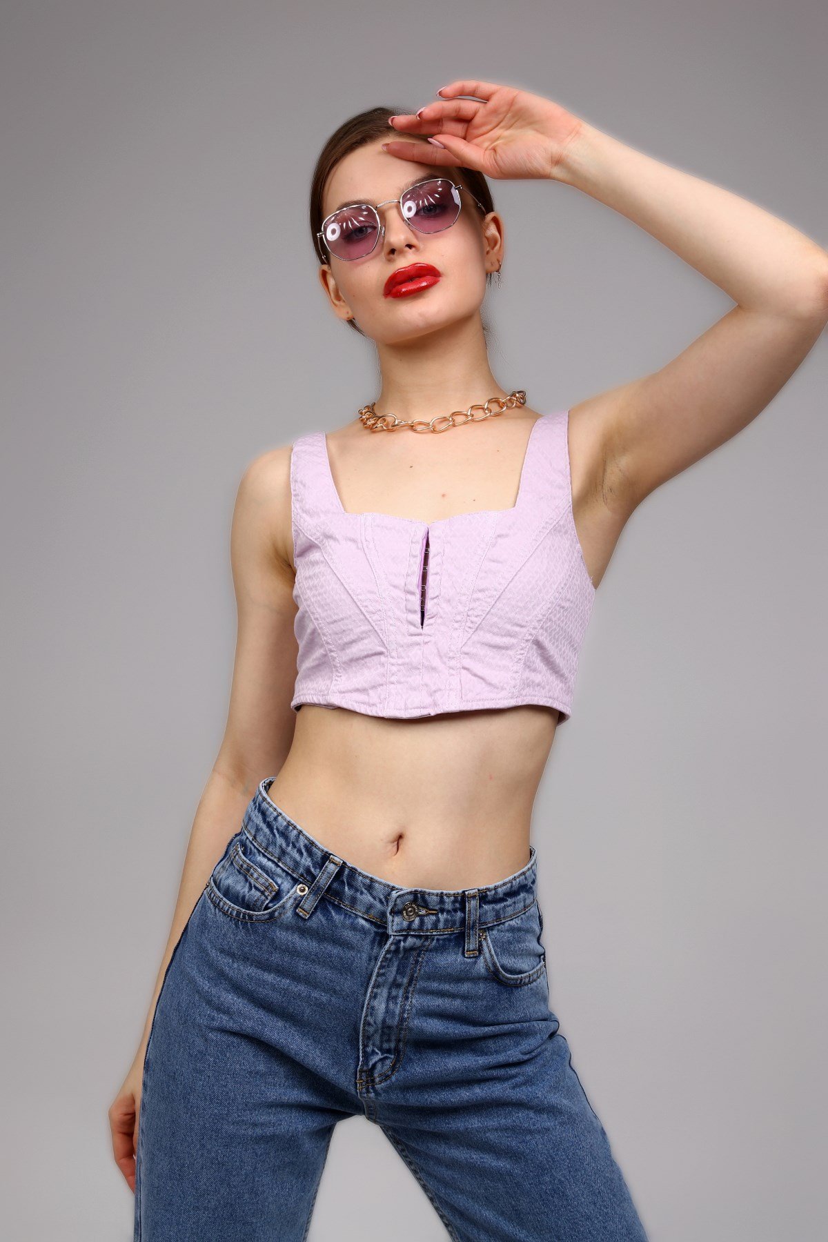 Fermuar Detaylı Crop Top 
