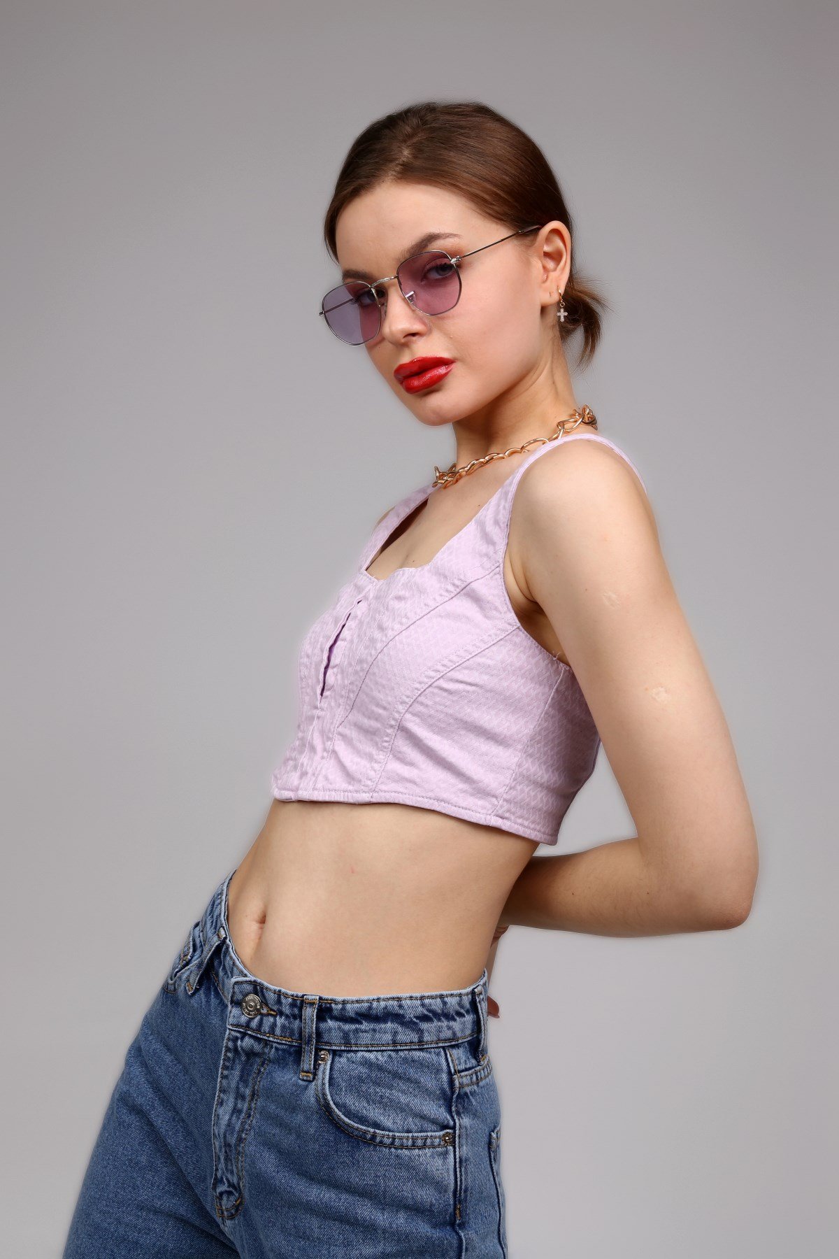 Fermuar Detaylı Crop Top 