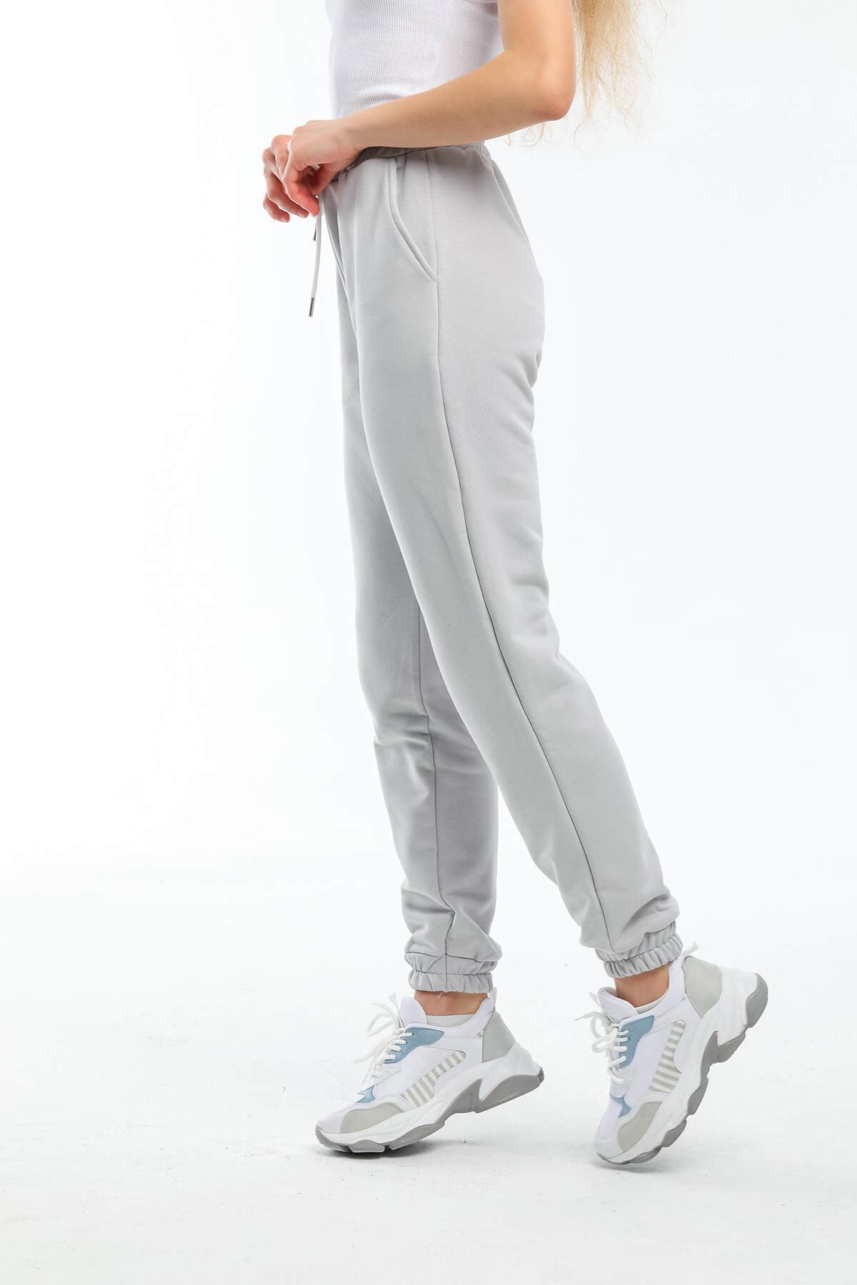 Gri Koton Jogger Paça Lastikli Eşofman 