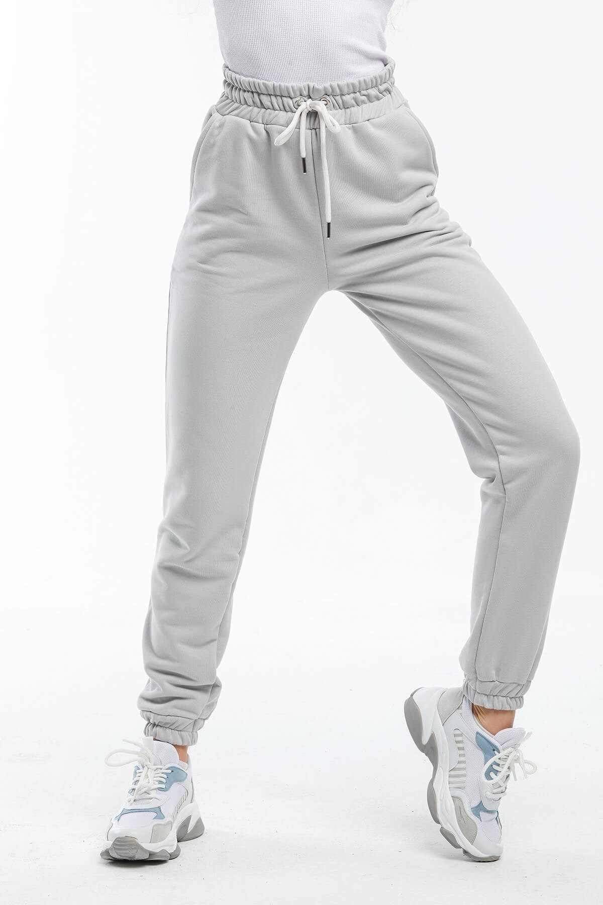 Gri Koton Jogger Paça Lastikli Eşofman 