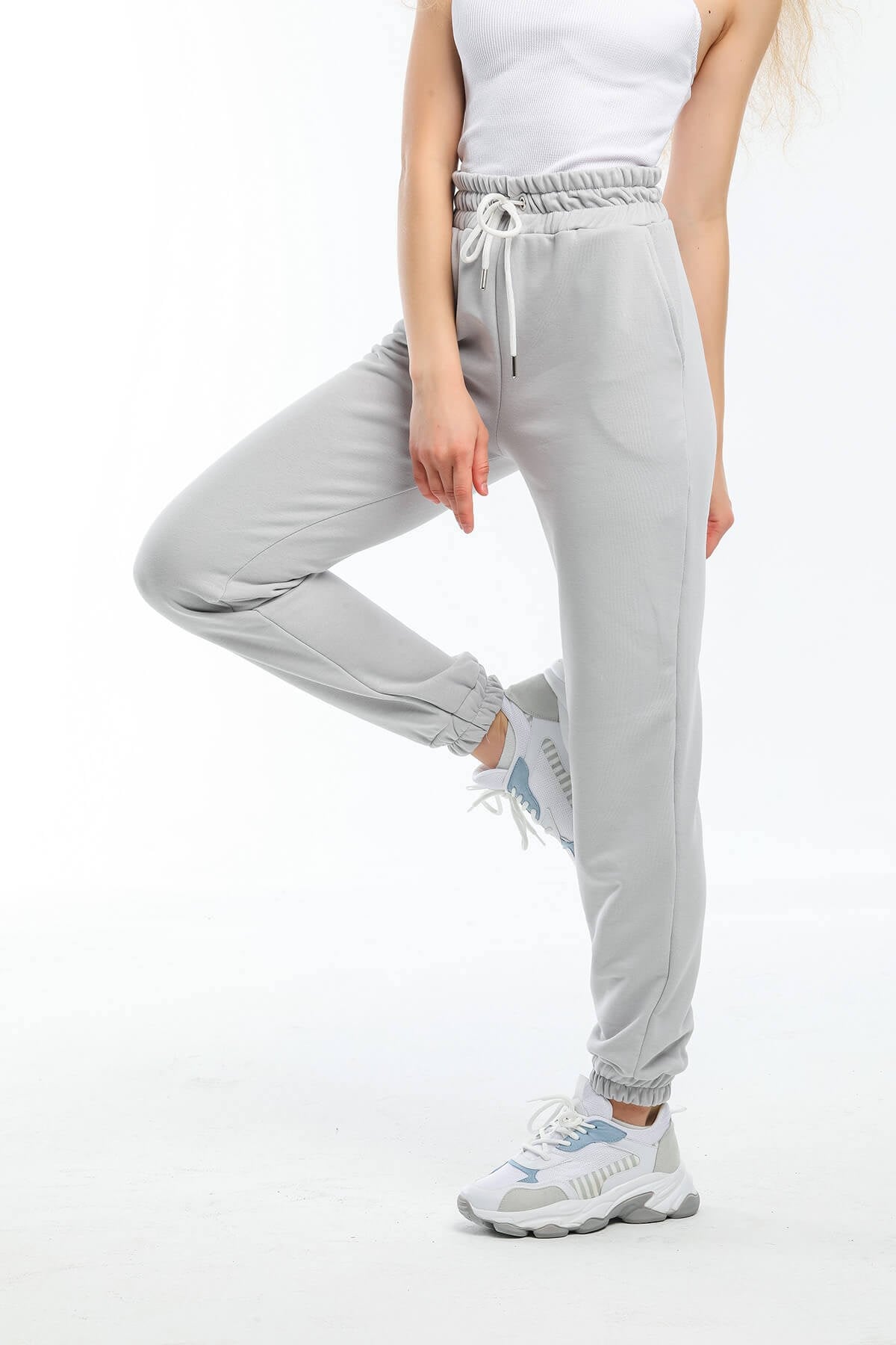 Gri Koton Jogger Paça Lastikli Eşofman 