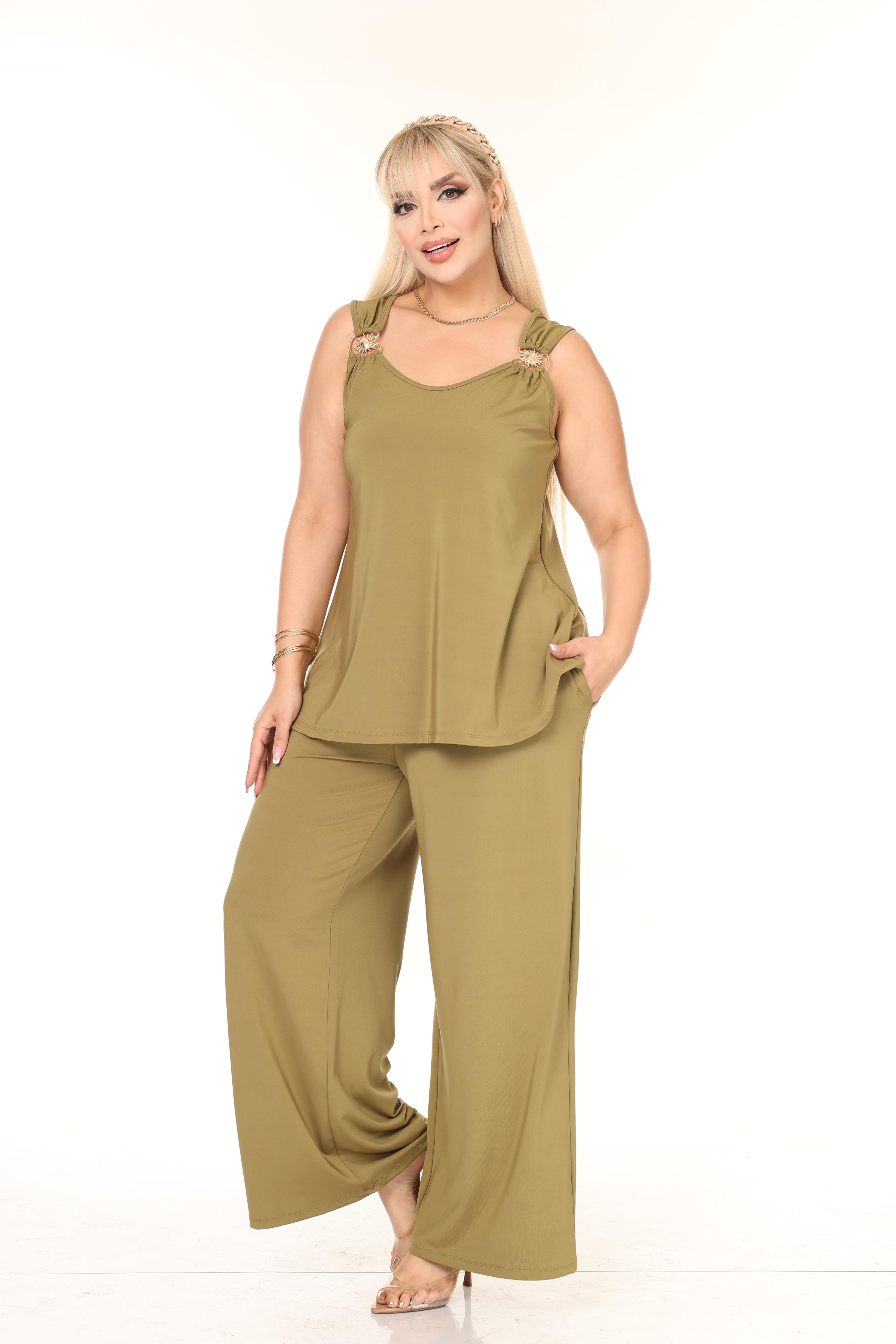 Güneş Detaylı Pantolon & Bluz Örme Büyük Beden Takım