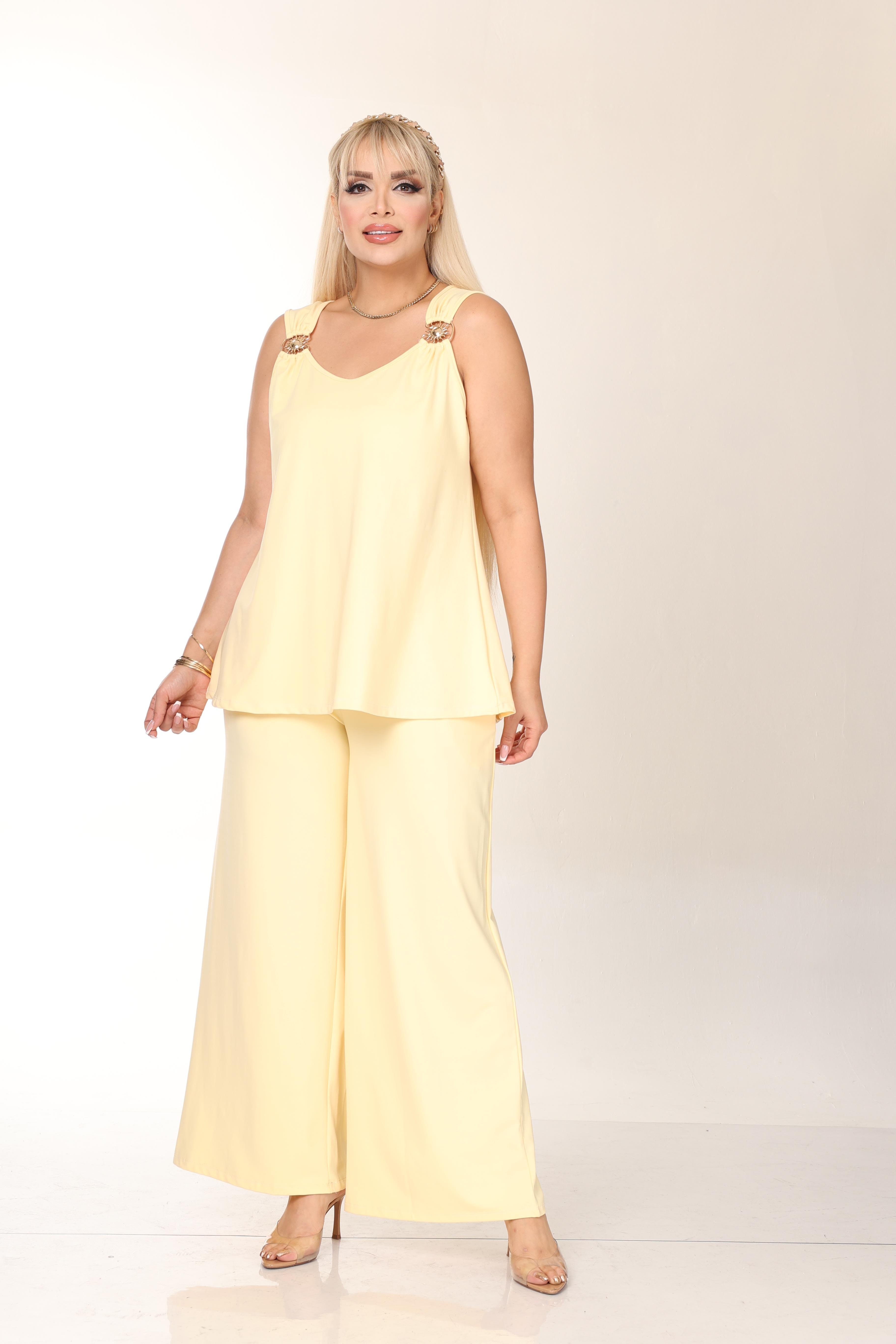 Güneş Detaylı Pantolon & Bluz Örme Büyük Beden Takım