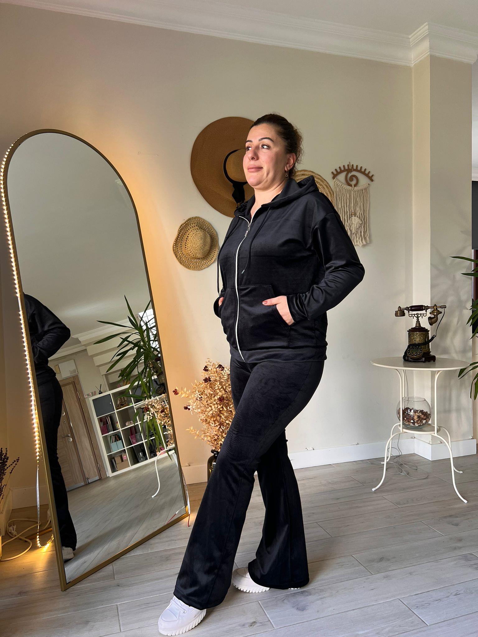 İspanyol Paça Tayt Pantolon & Fermuarlı Sweat Alt-Üst Takım | Mjora Butik