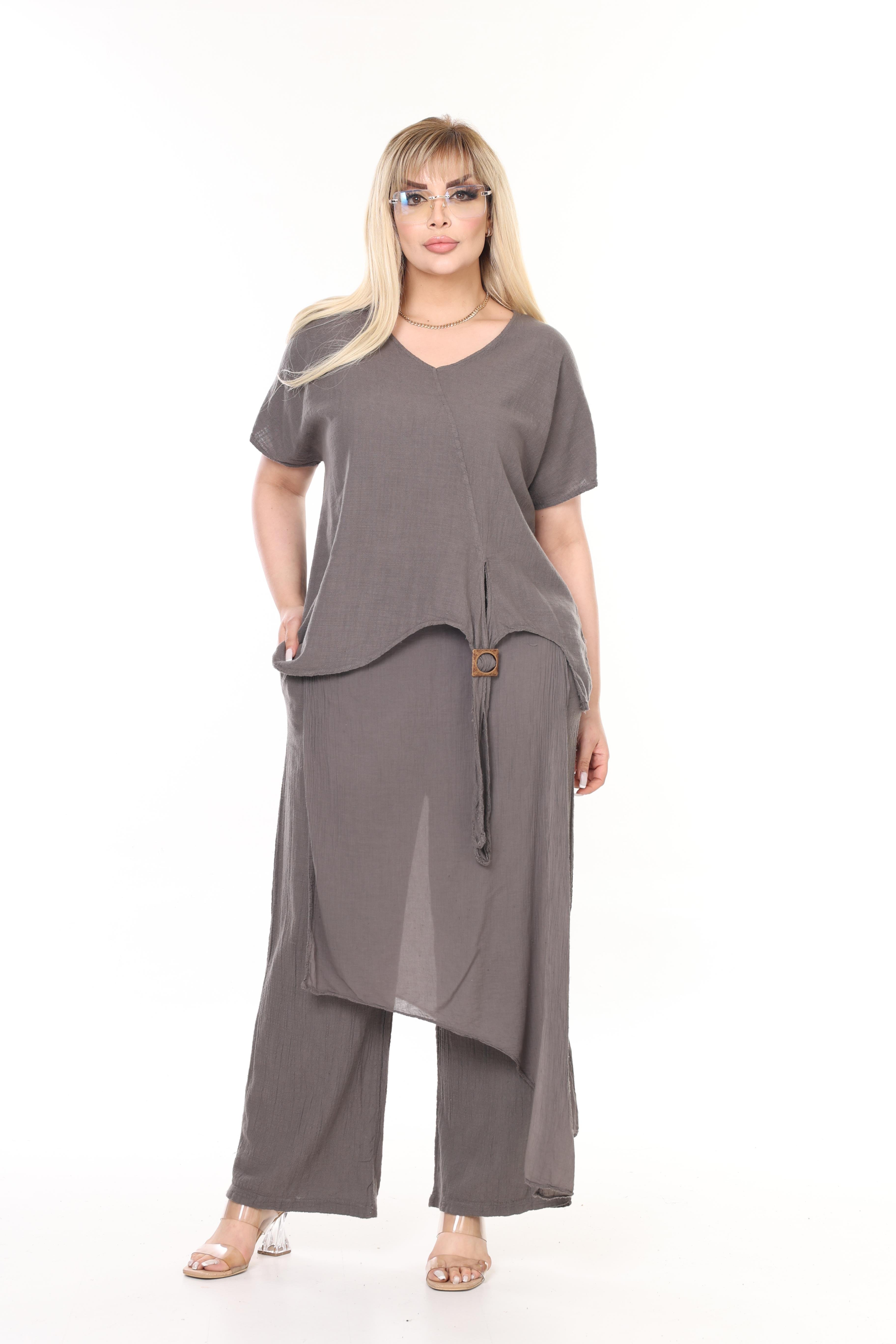 İtalyan Keten Bluz & Pantolon Büyük Beden Takım