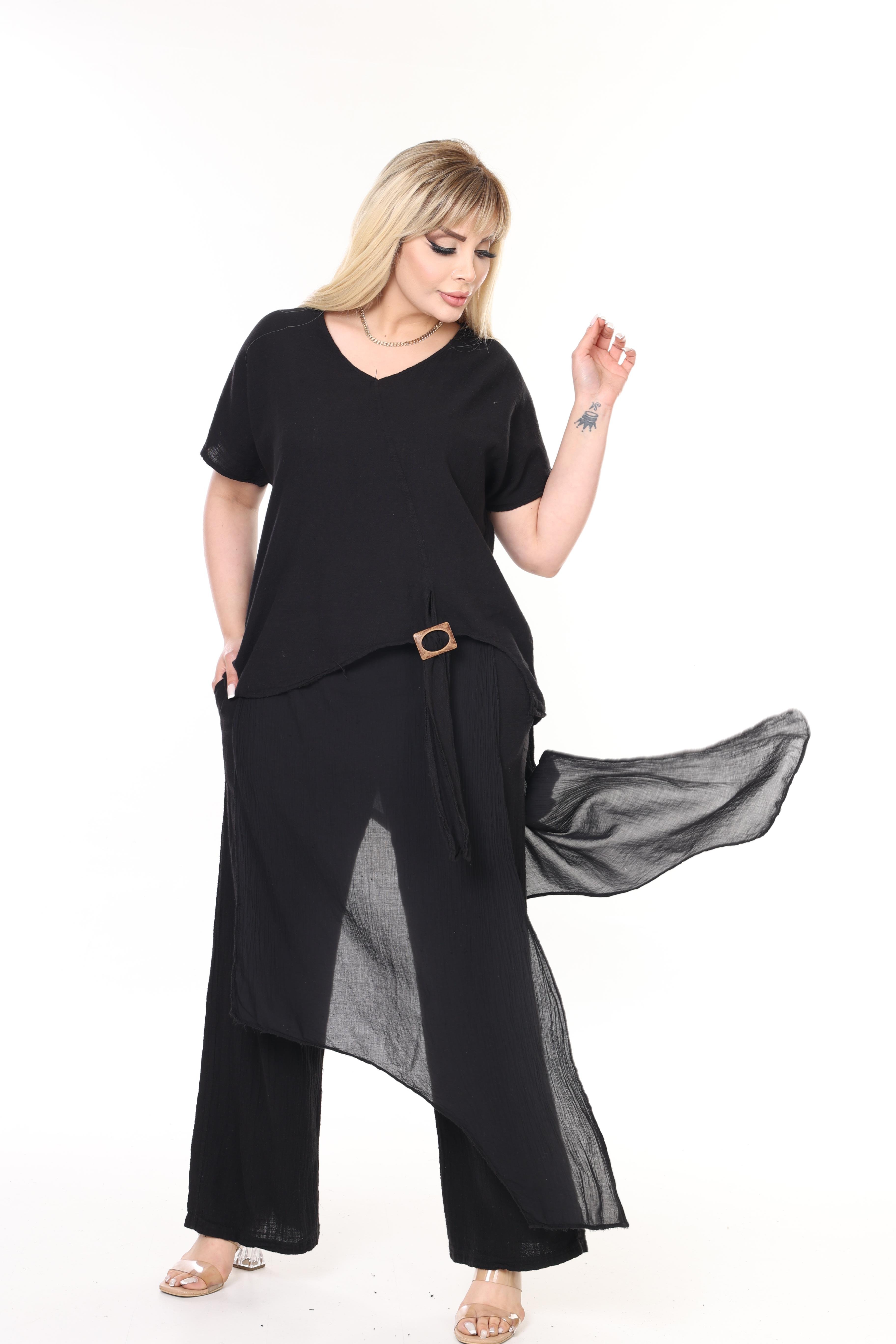 İtalyan Keten Bluz & Pantolon Büyük Beden Takım