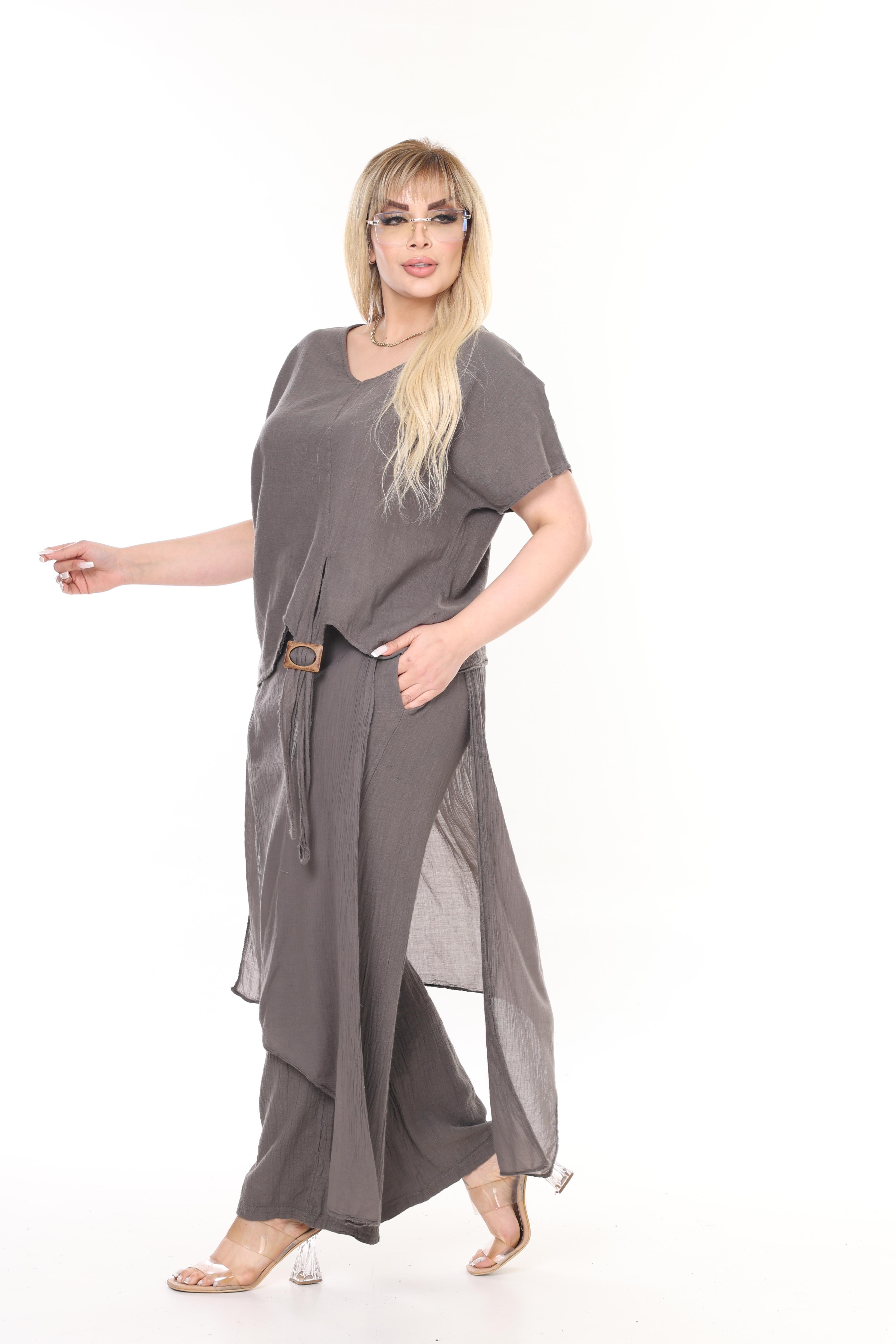 İtalyan Keten Bluz & Pantolon Büyük Beden Takım