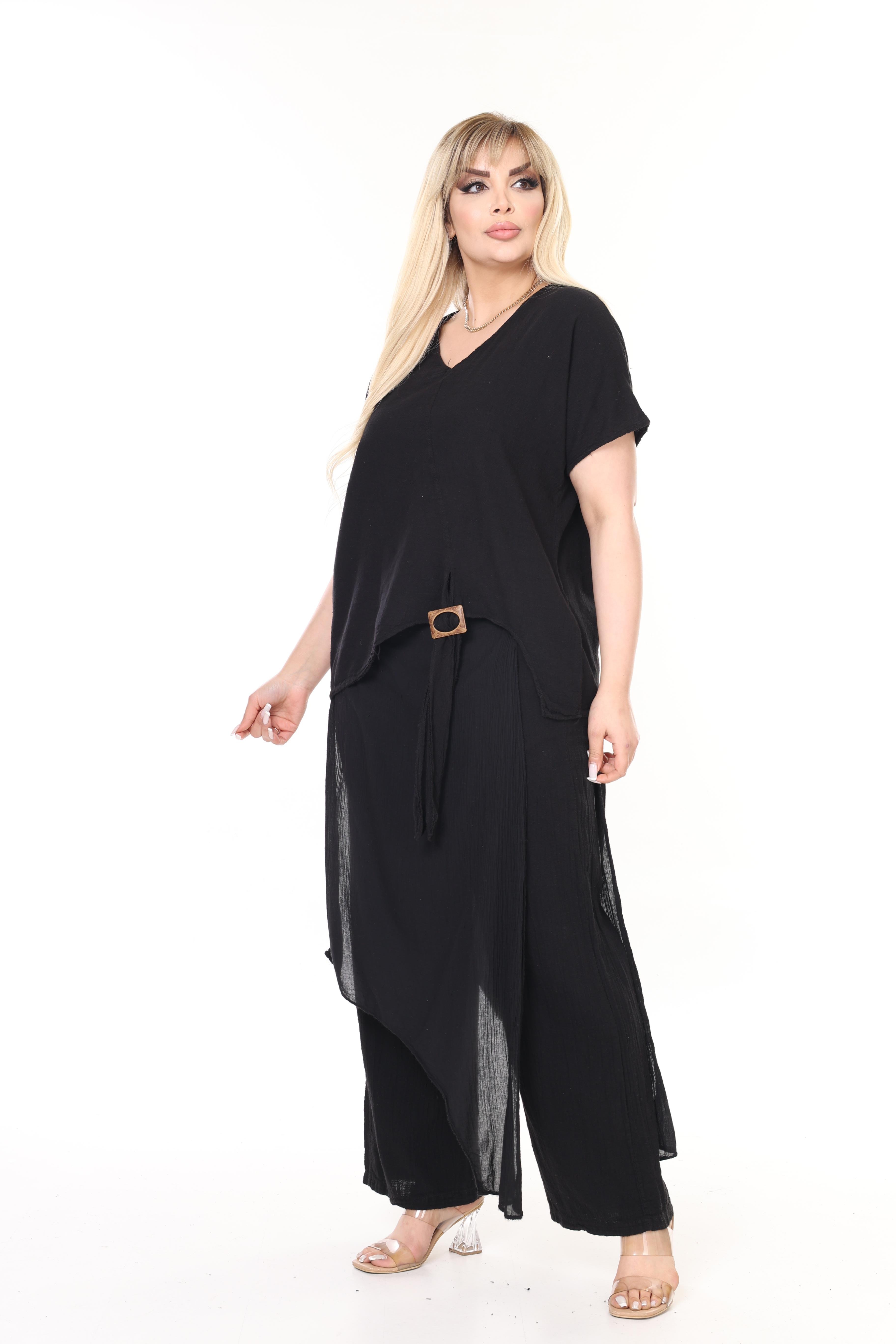 İtalyan Keten Bluz & Pantolon Büyük Beden Takım