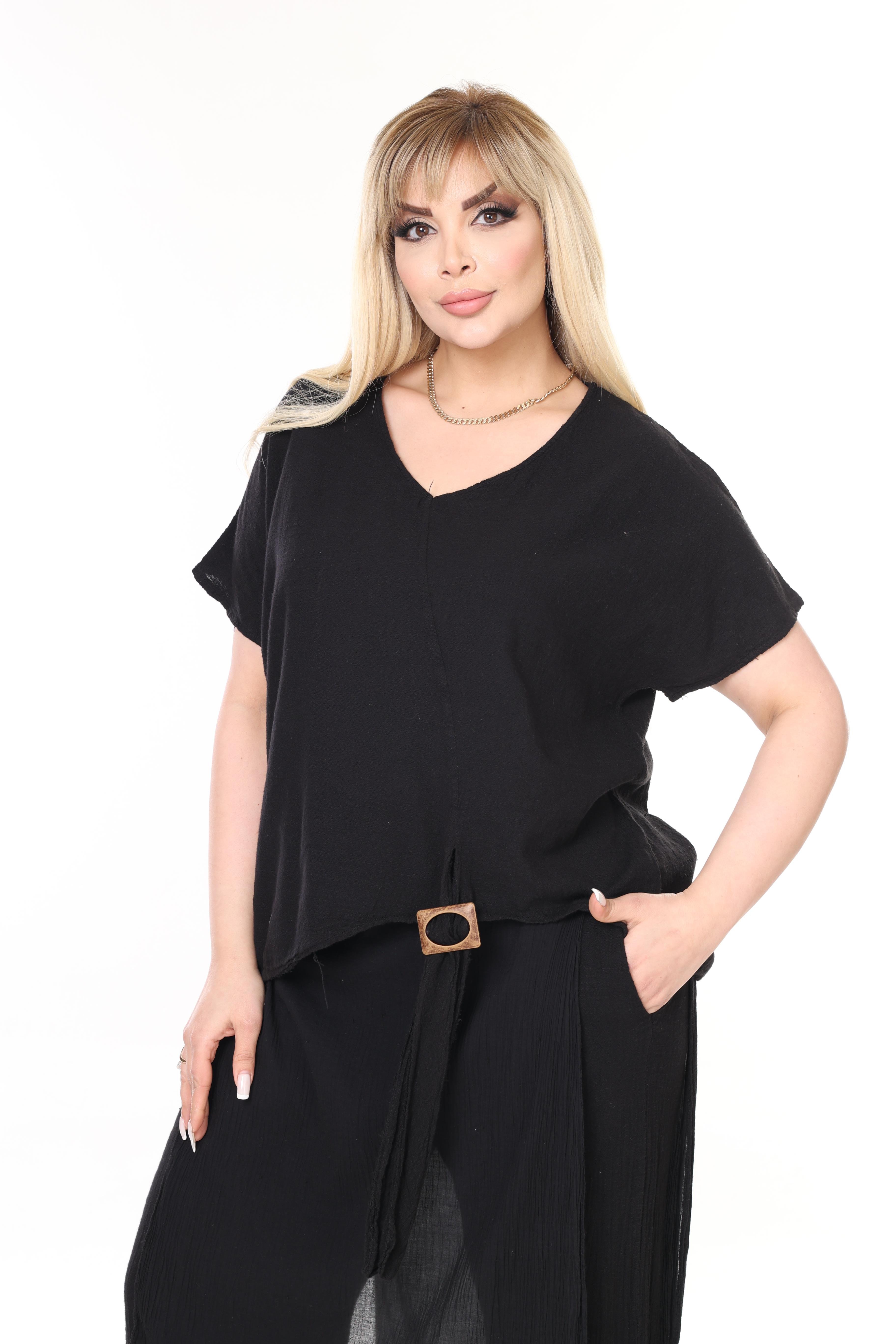 İtalyan Keten Bluz & Pantolon Büyük Beden Takım