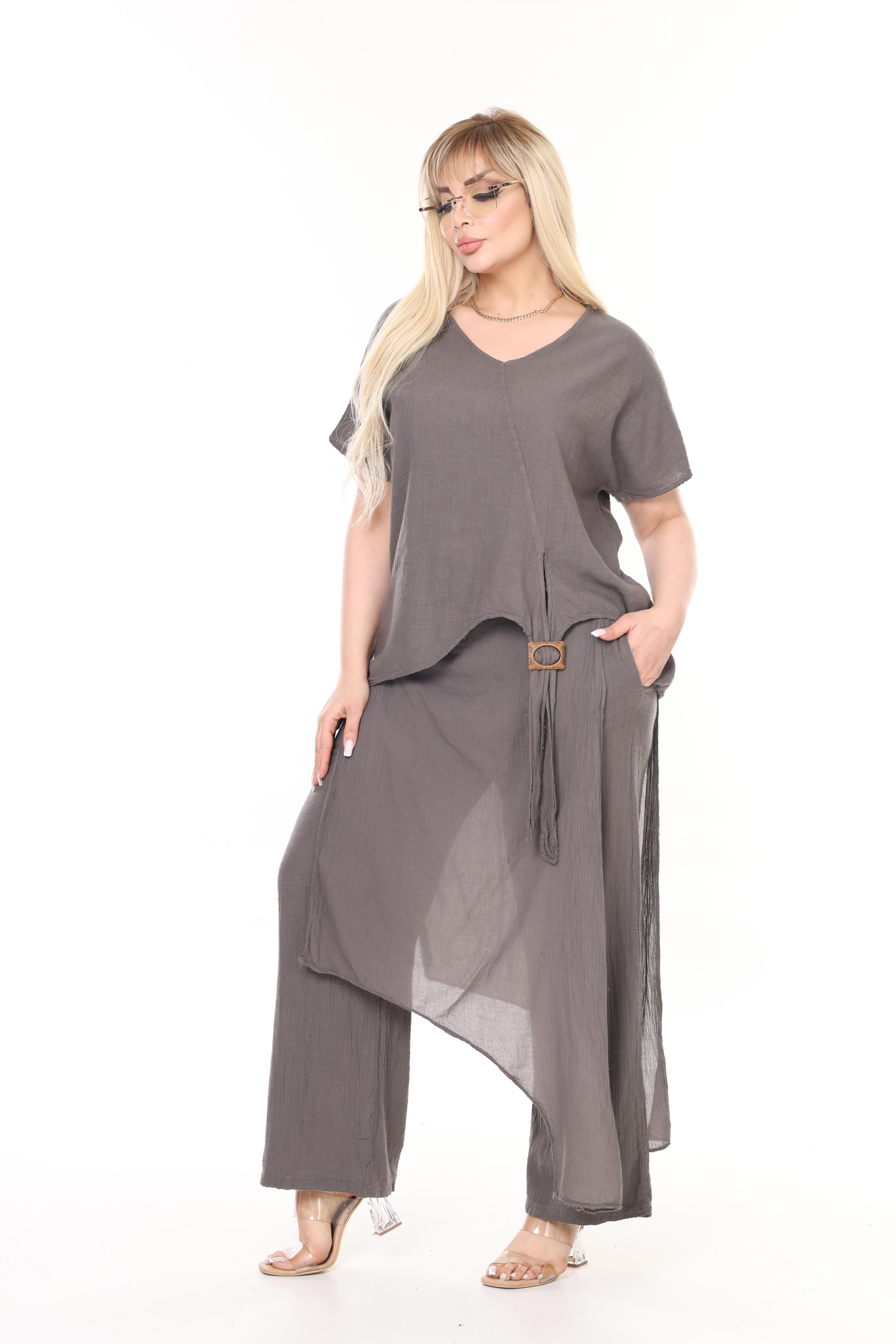 İtalyan Keten Bluz & Pantolon Büyük Beden Takım