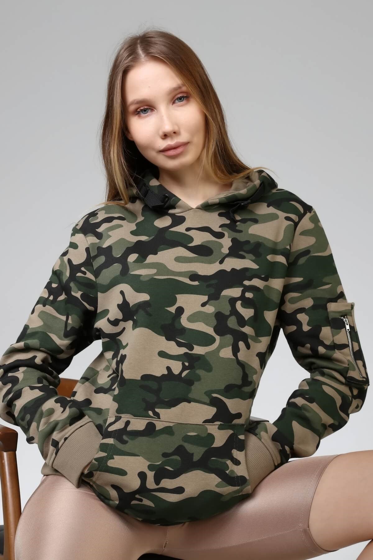 Kamuflaj Baskılı Kapşonlu Unisex Sweatshirt