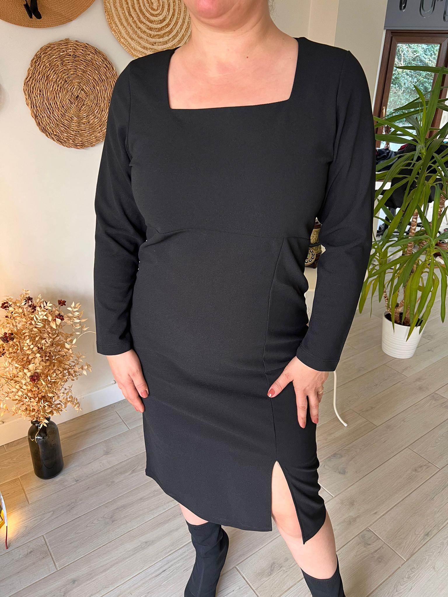 Kare Yaka Midi Boy Krep Kumaş Kalem Elbise | Mjora Butik