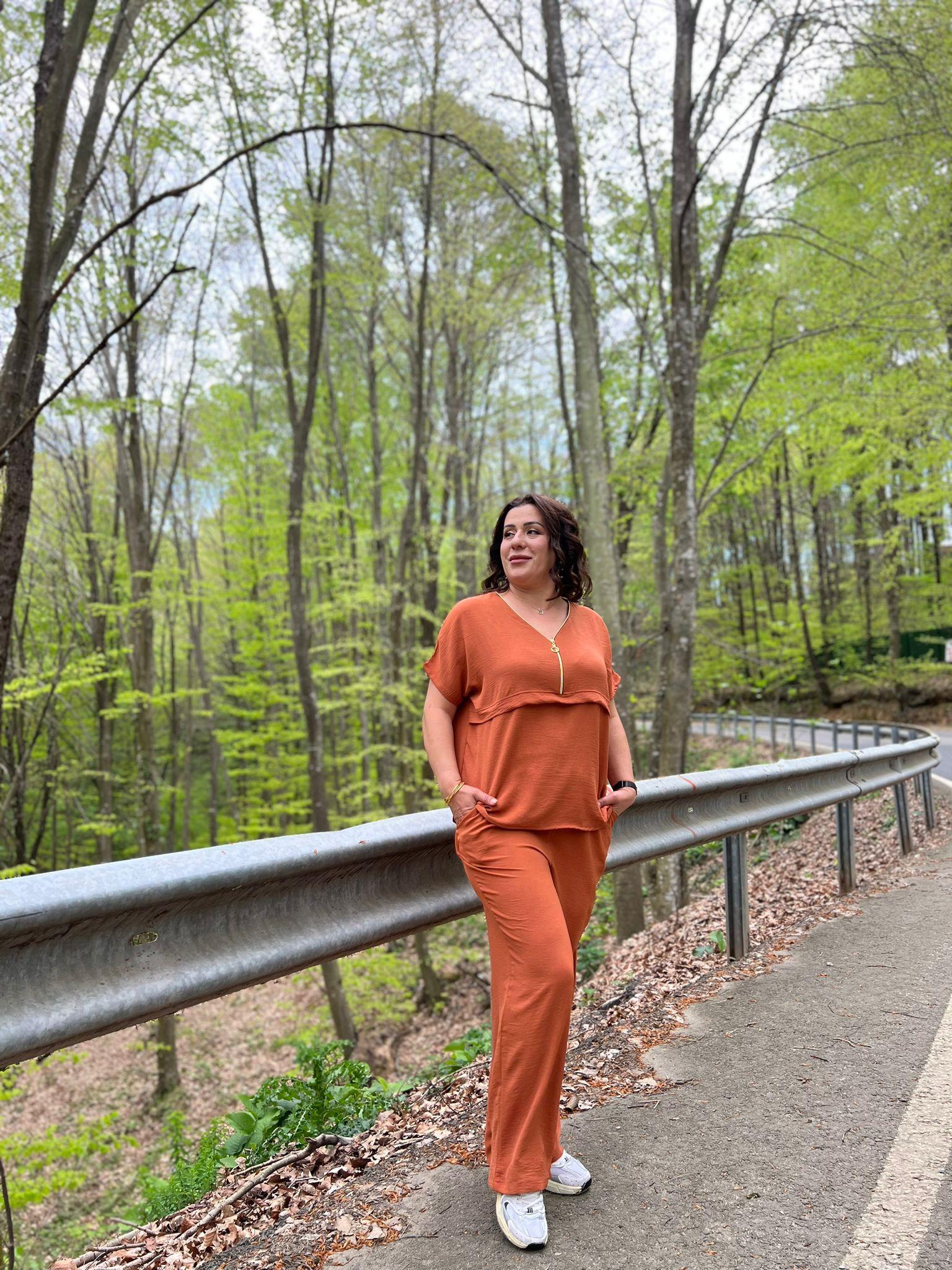 Kiremit Aerobin Pantolon & Bluz Büyük Beden Takım