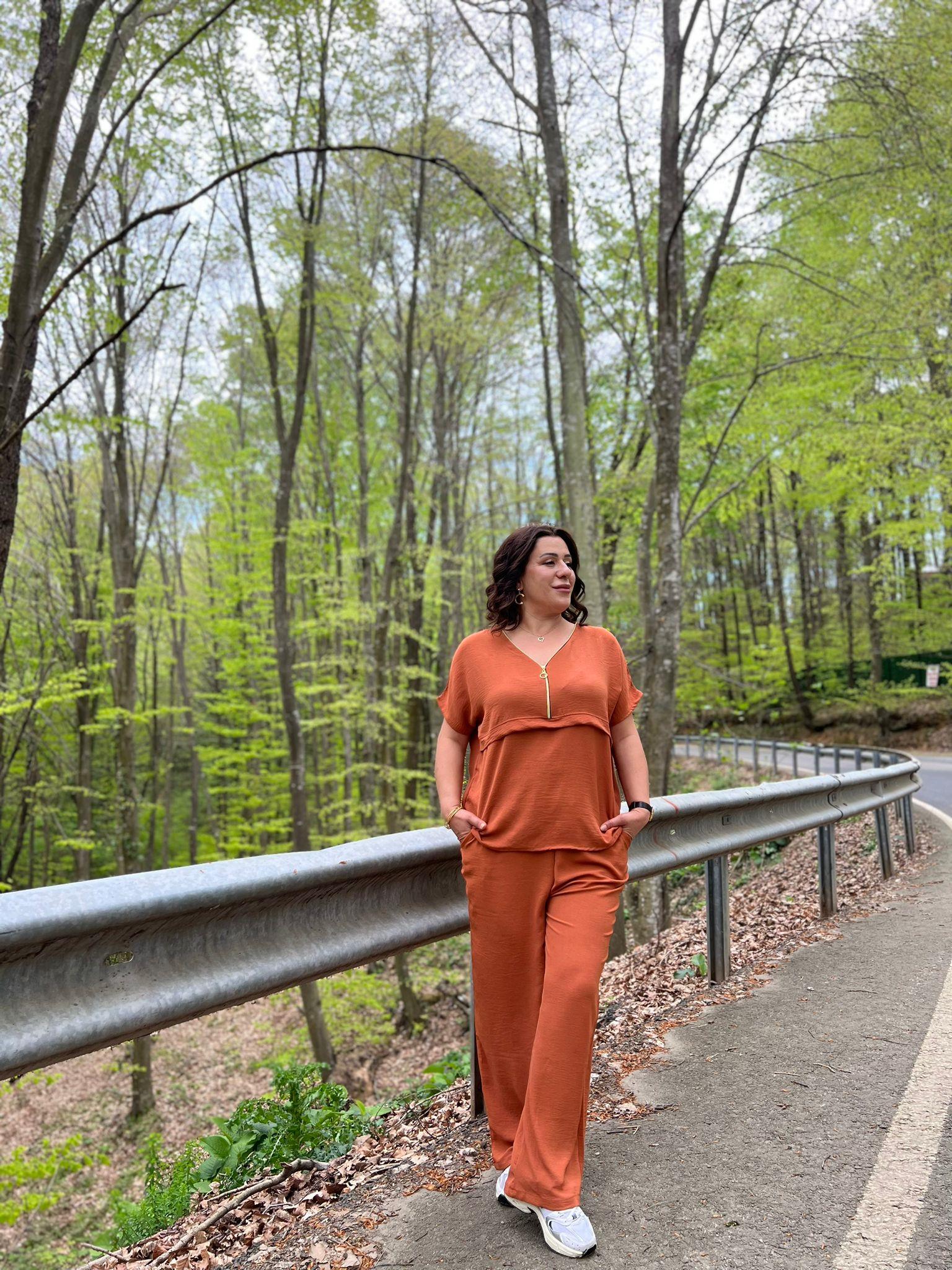 Kiremit Aerobin Pantolon & Bluz Büyük Beden Takım